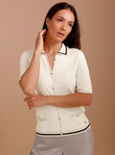 CREATION L PREMIUM Kurzarmpullover mit 65% Seide - ecru-goldfarben
