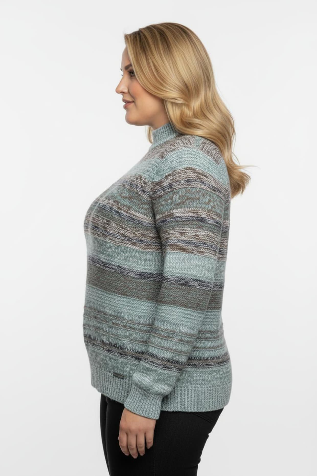 Langarm-Pullover mit Strickstruktur - jade-braun-meliert