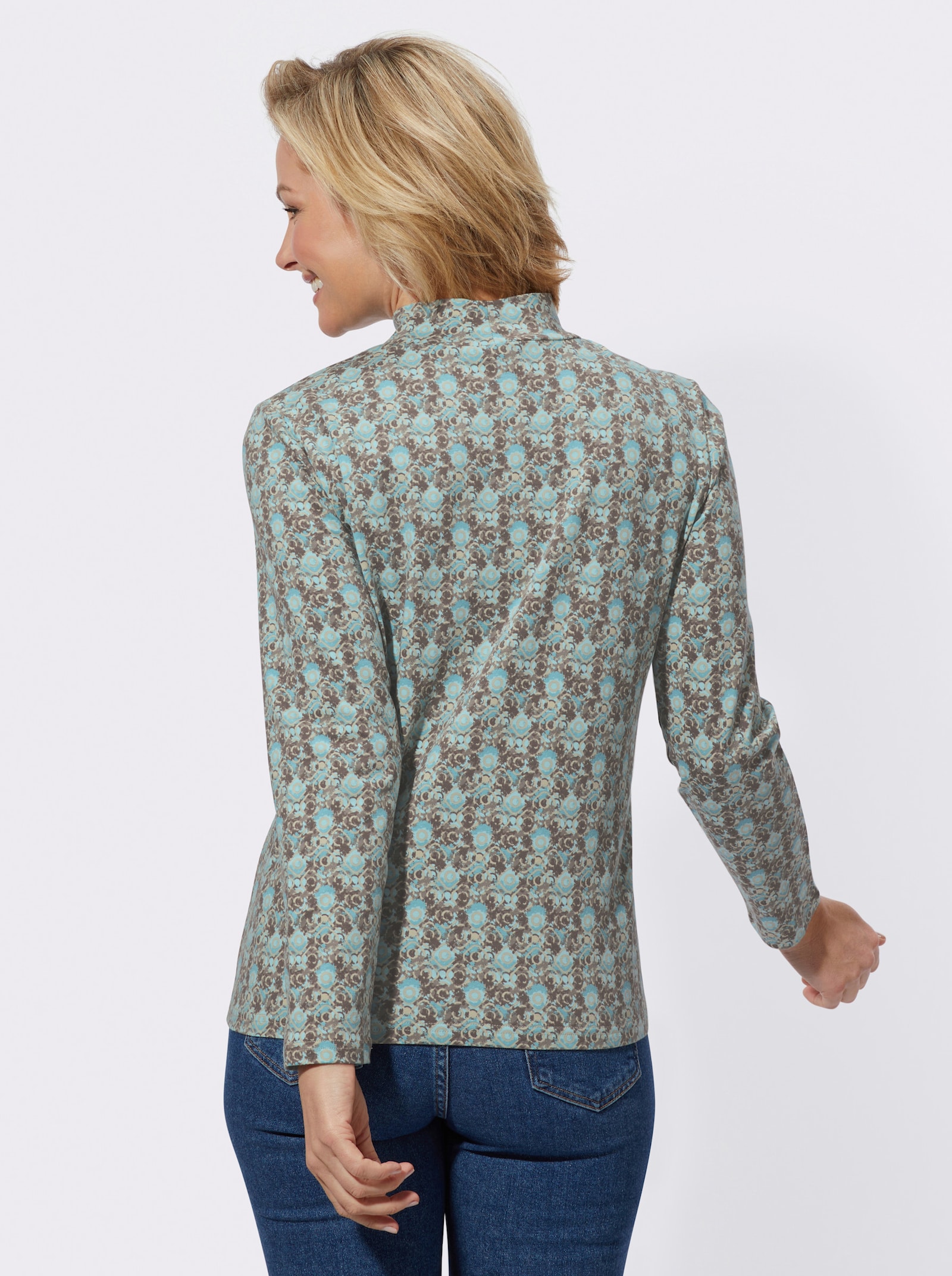 Stehkragenshirt aus Baumwoll-Stretch - mint-bedruckt
