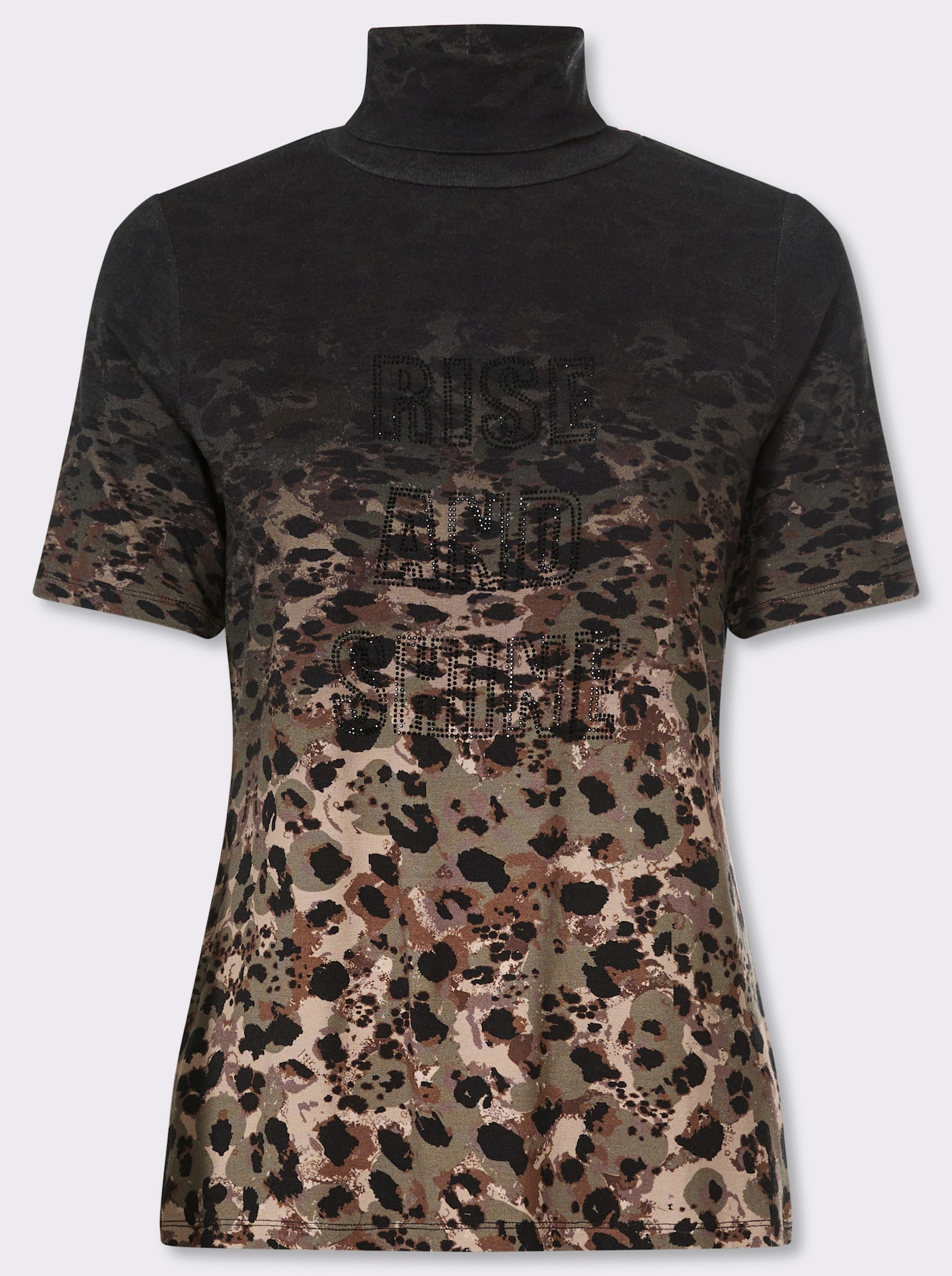 heine Rollkragenshirt Mit Lettering, glänzend - schwarz-khaki