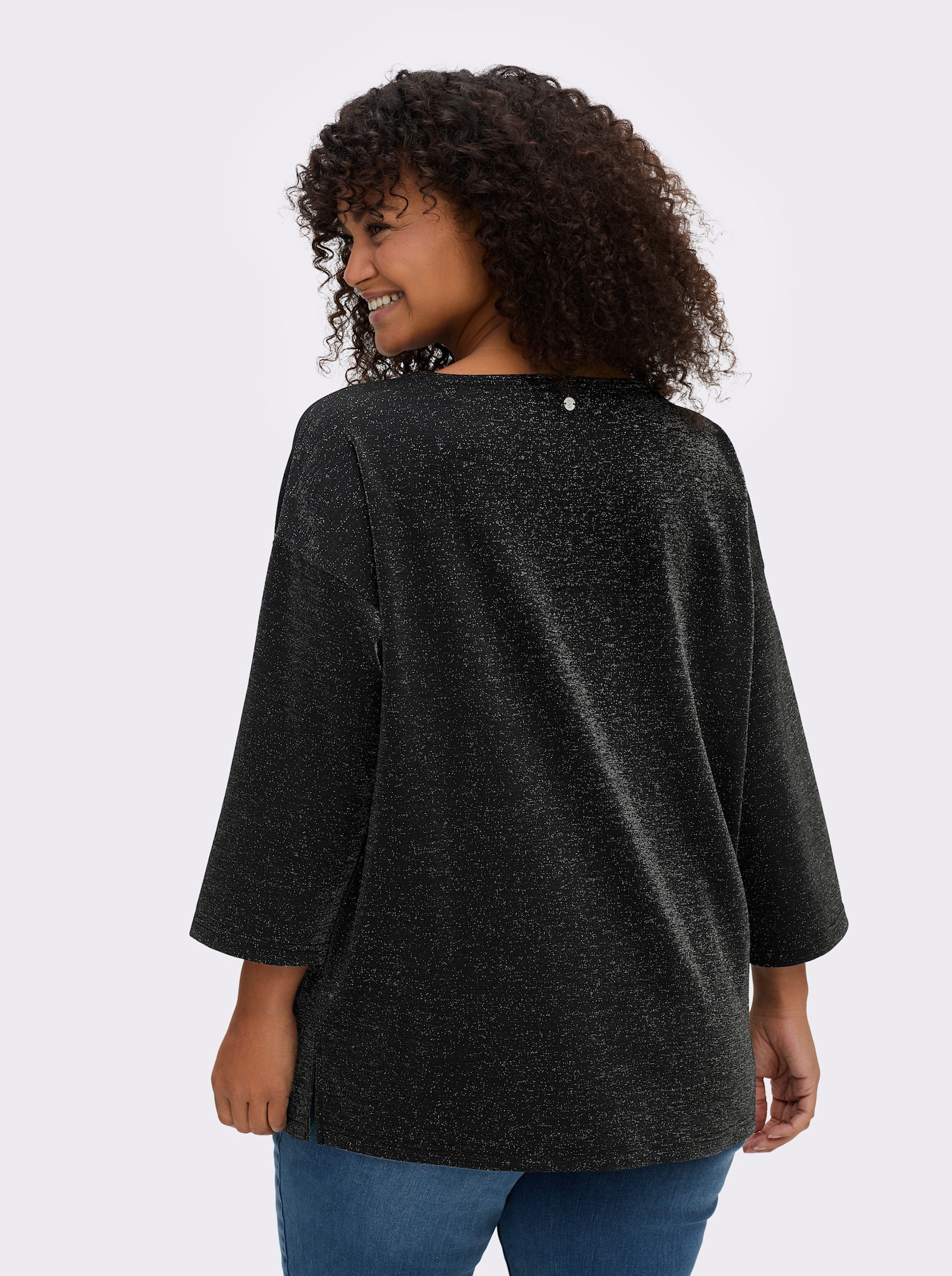 sheego Sweatshirt aus Glitzergarn - schwarz