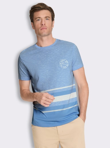 Kurzarmshirt mit garngefärbtem Muster - himmelblau