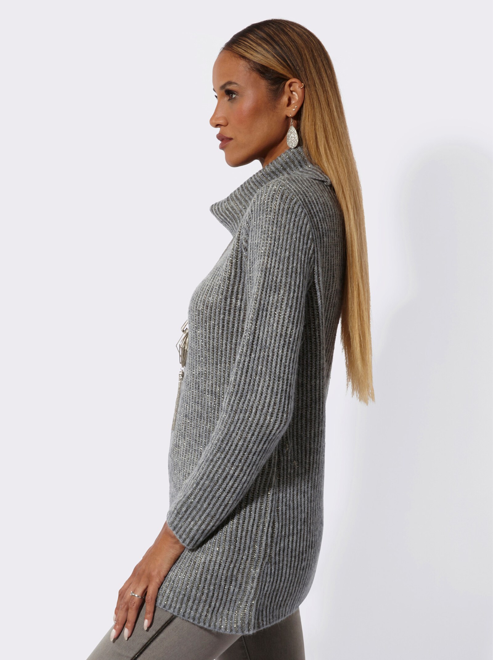 Rollkragenpullover mit Farbverlauf - hellgrau-anthrazit-meliert