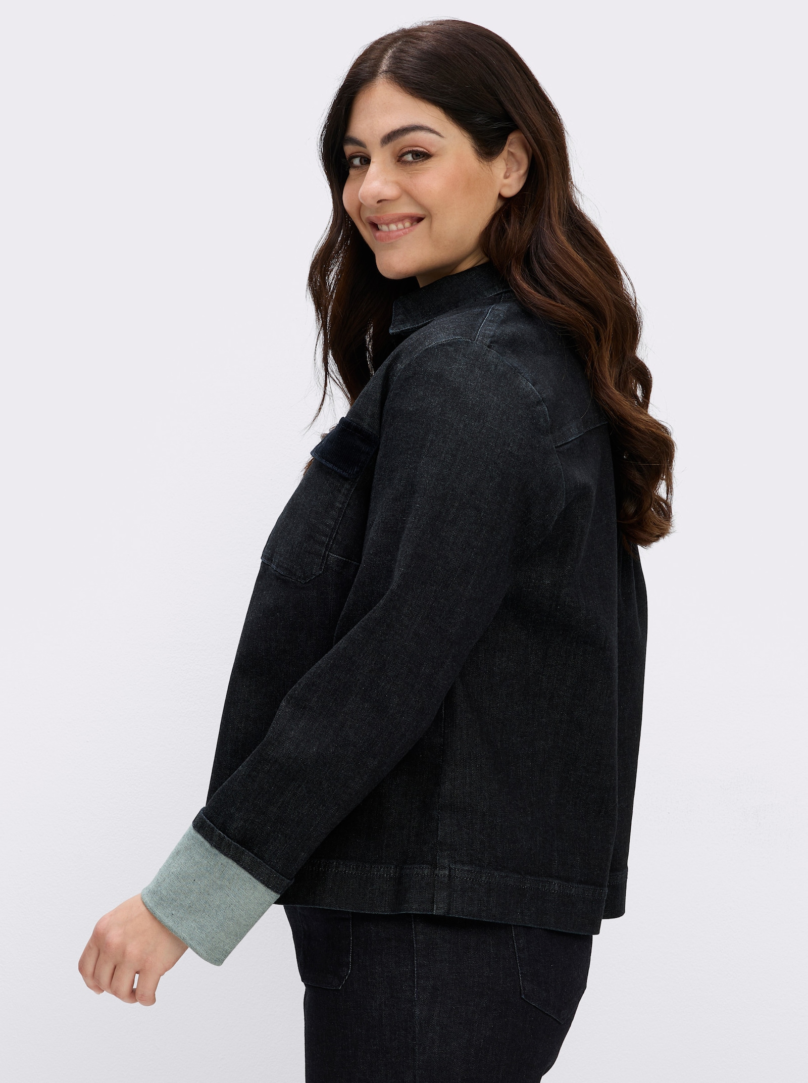sheego Jeansbluse mit Cord-Details - dark blue