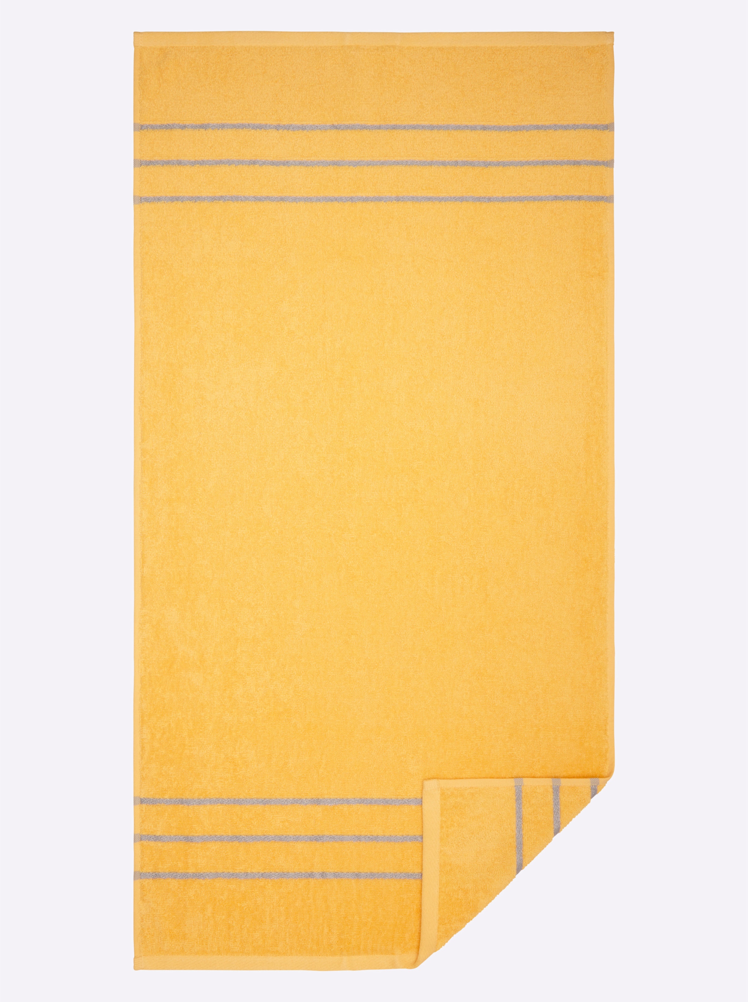 Handtuch in günstig Kaufen-Handtuch in gelb von wäschepur. Handtuch in gelb von wäschepur <![CDATA[Dieses Handtuch-Programm wirkt durch die eingewebten Streifen besonders edel! Flauschiger Walkfrottier in unserer Luxus-Qualität. Unterstützt die Initiative Cotton made in