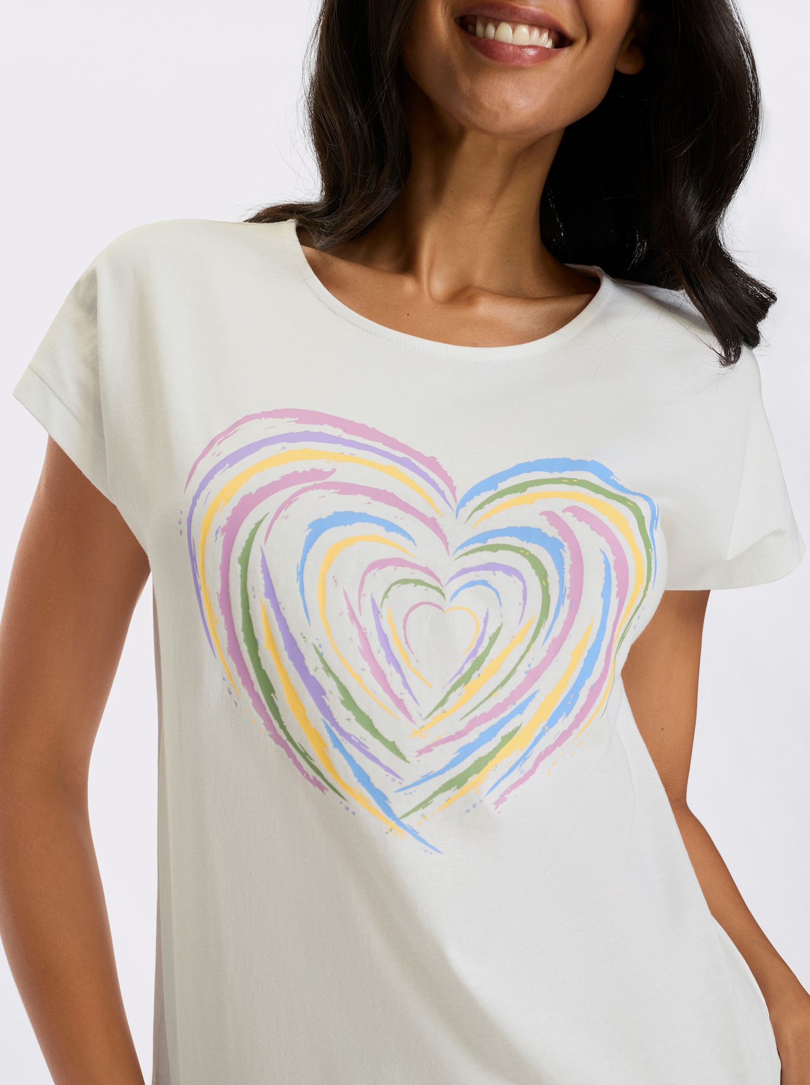 Kurzarmshirt mit Herz-Motiv - weiß-orchidee