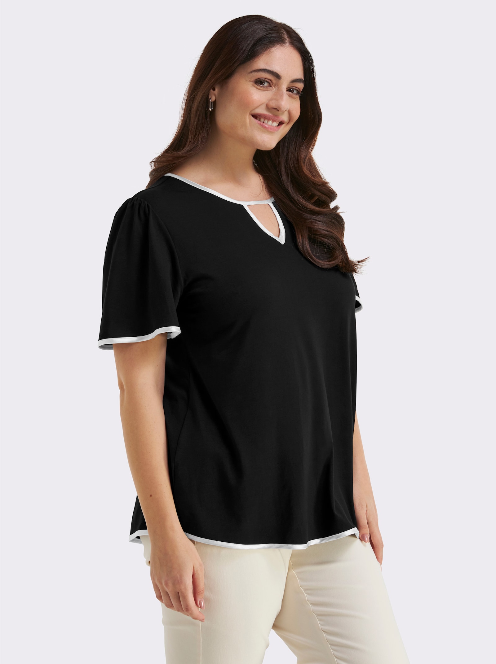 sheego Shirt in licht uitlopend model - zwart/champagne