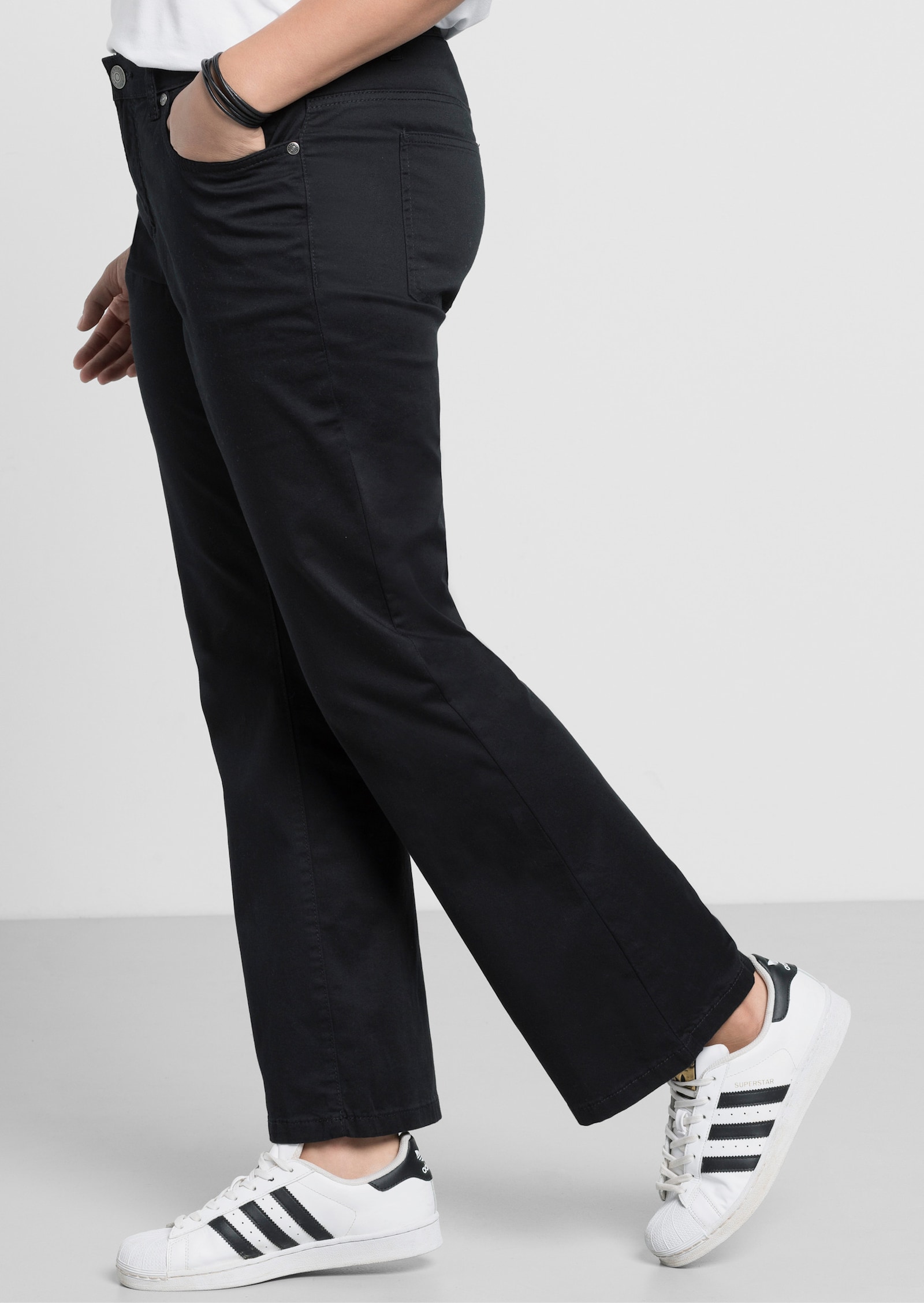 sheego Bootcut broek van katoen-twill - zwart