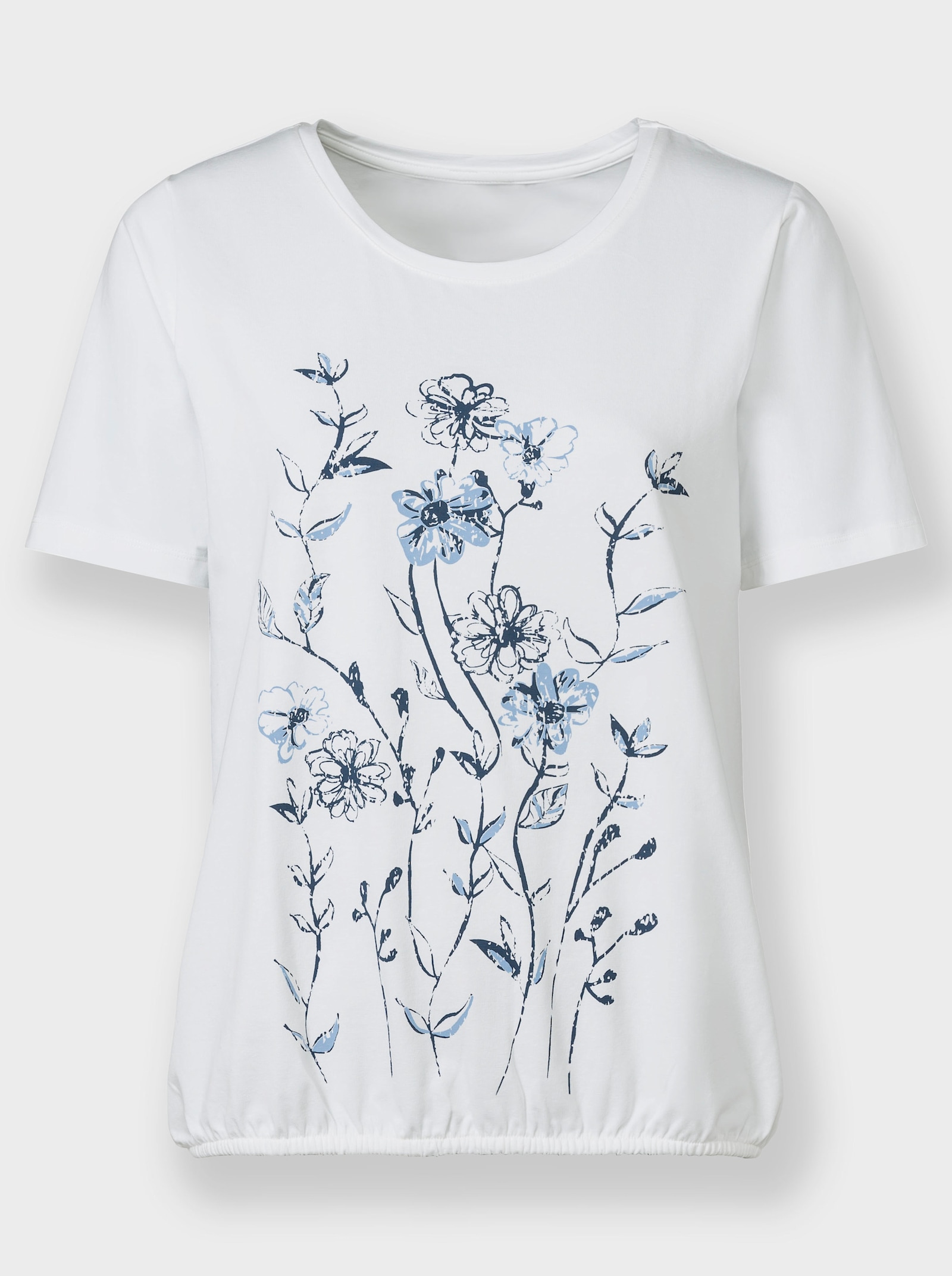 Print-Shirt mit Gummizug am Saum - weiß-bedruckt