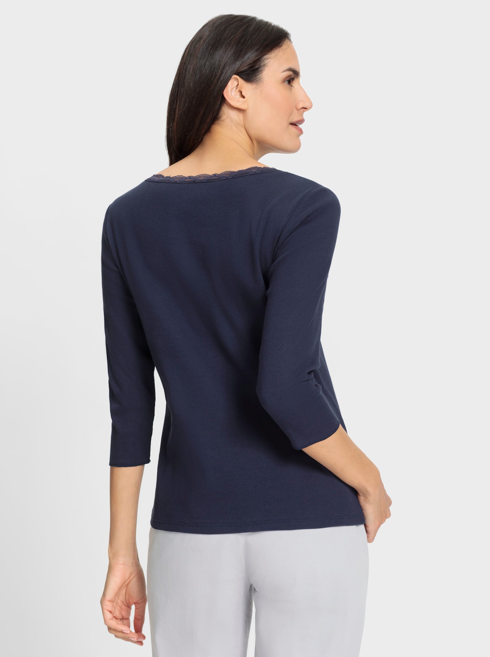 3/4-Arm-Shirt mit elastischer Spitze - marine