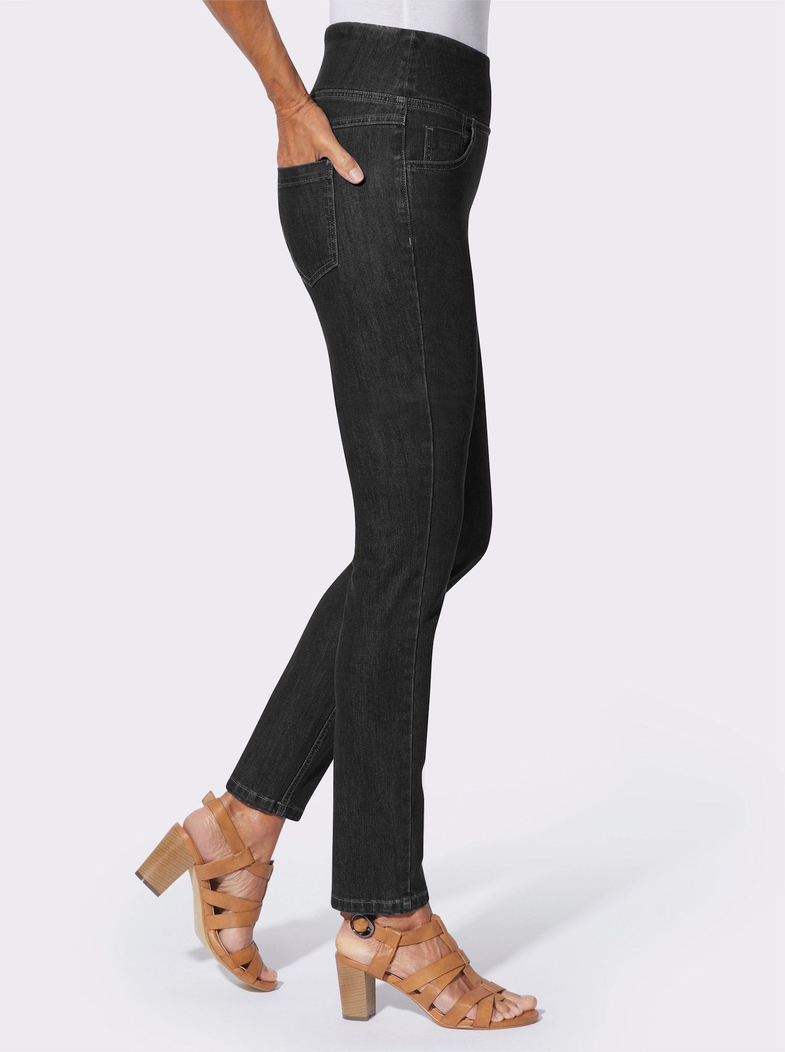 Jeans mit seitlichem Reißverschluss - black-denim