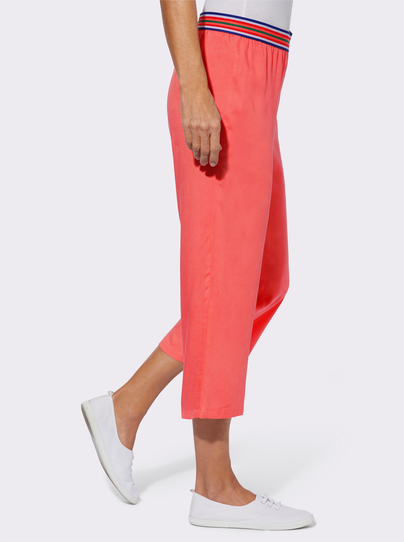 Schlupfhose mit gestreiftem Dehnbund - koralle