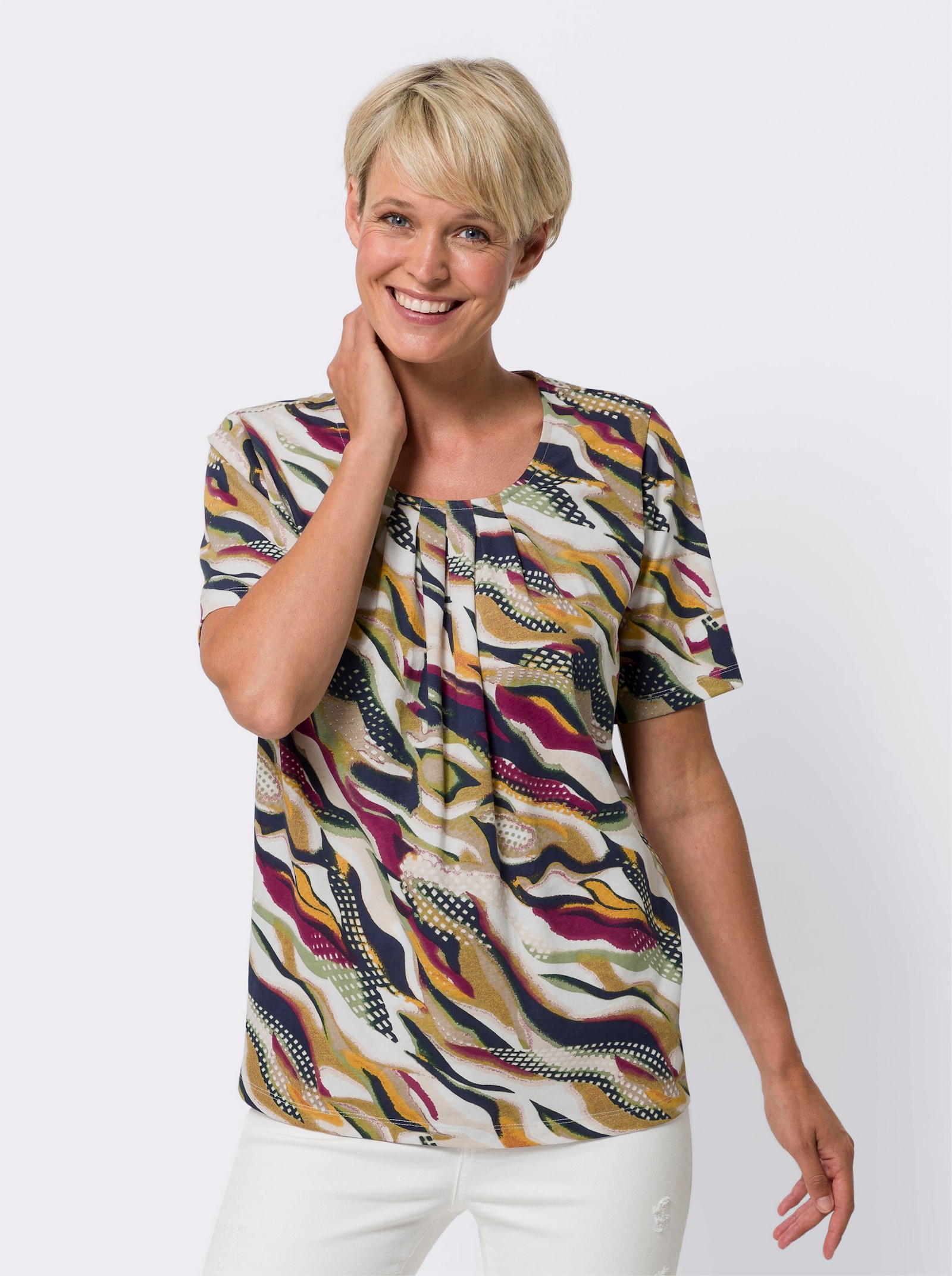 Shirt met korte mouwen en grafische print - ecru/malve bedrukt