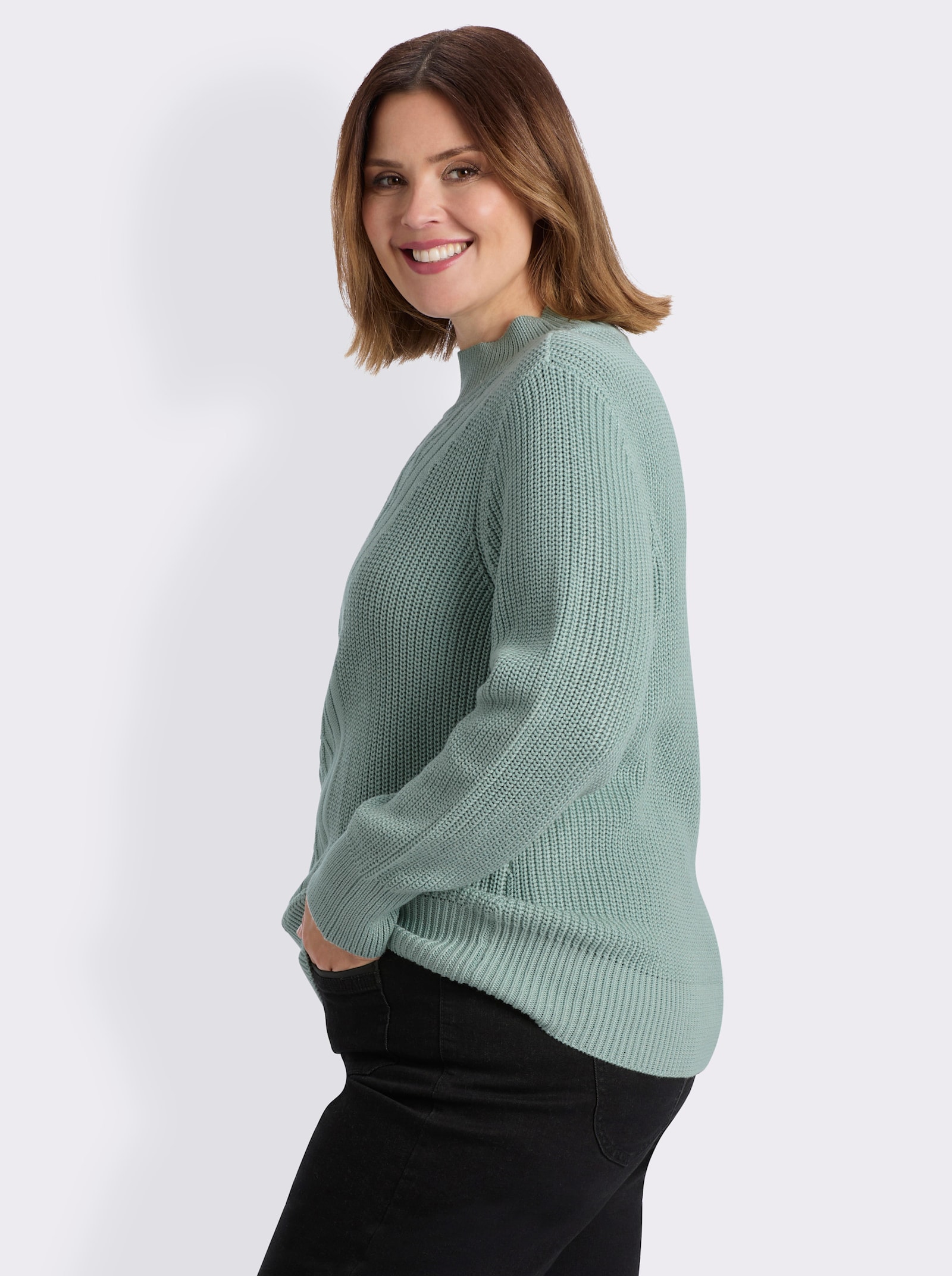 Stehkragenpullover mit Rautenmuster - kalkmint