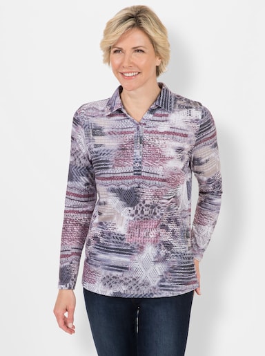 Poloshirt mit langen Ärmeln - mauve-anthrazit-bedruckt