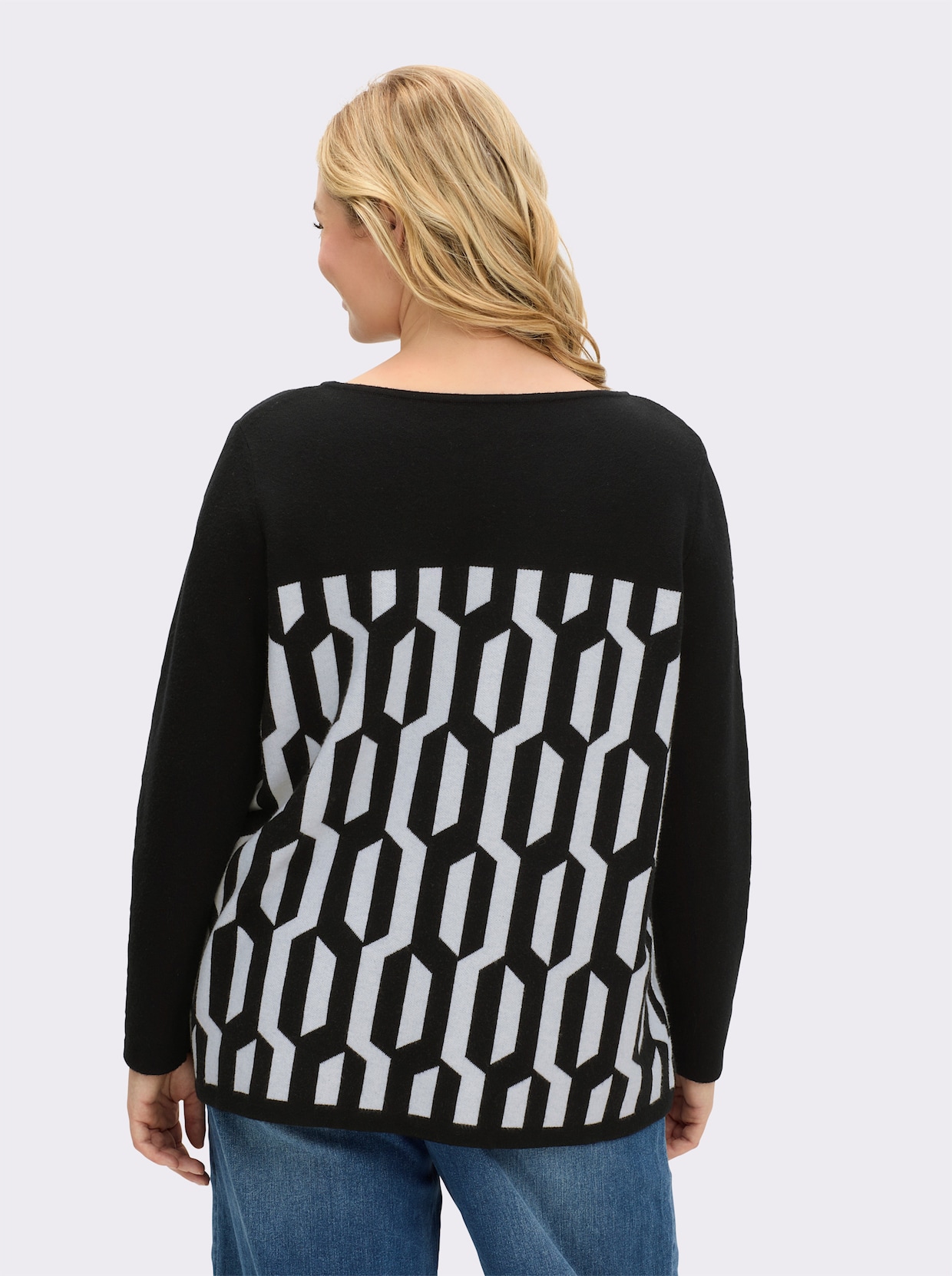 sheego Pullover - schwarz-ecru-gemustert