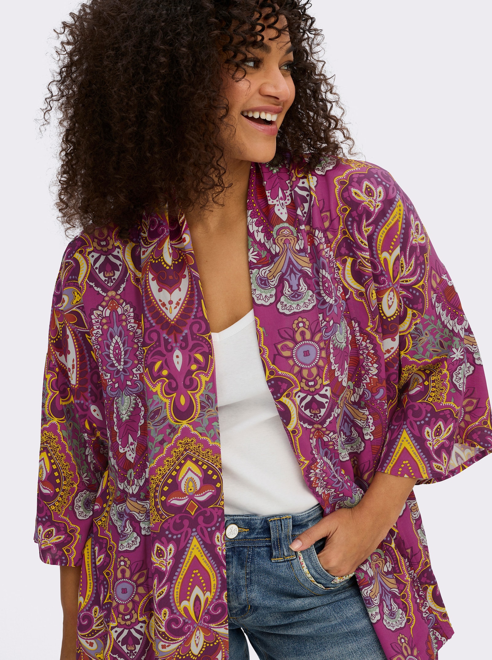 Blusenjacke mit floralem Muster - magenta-lila-gemustert