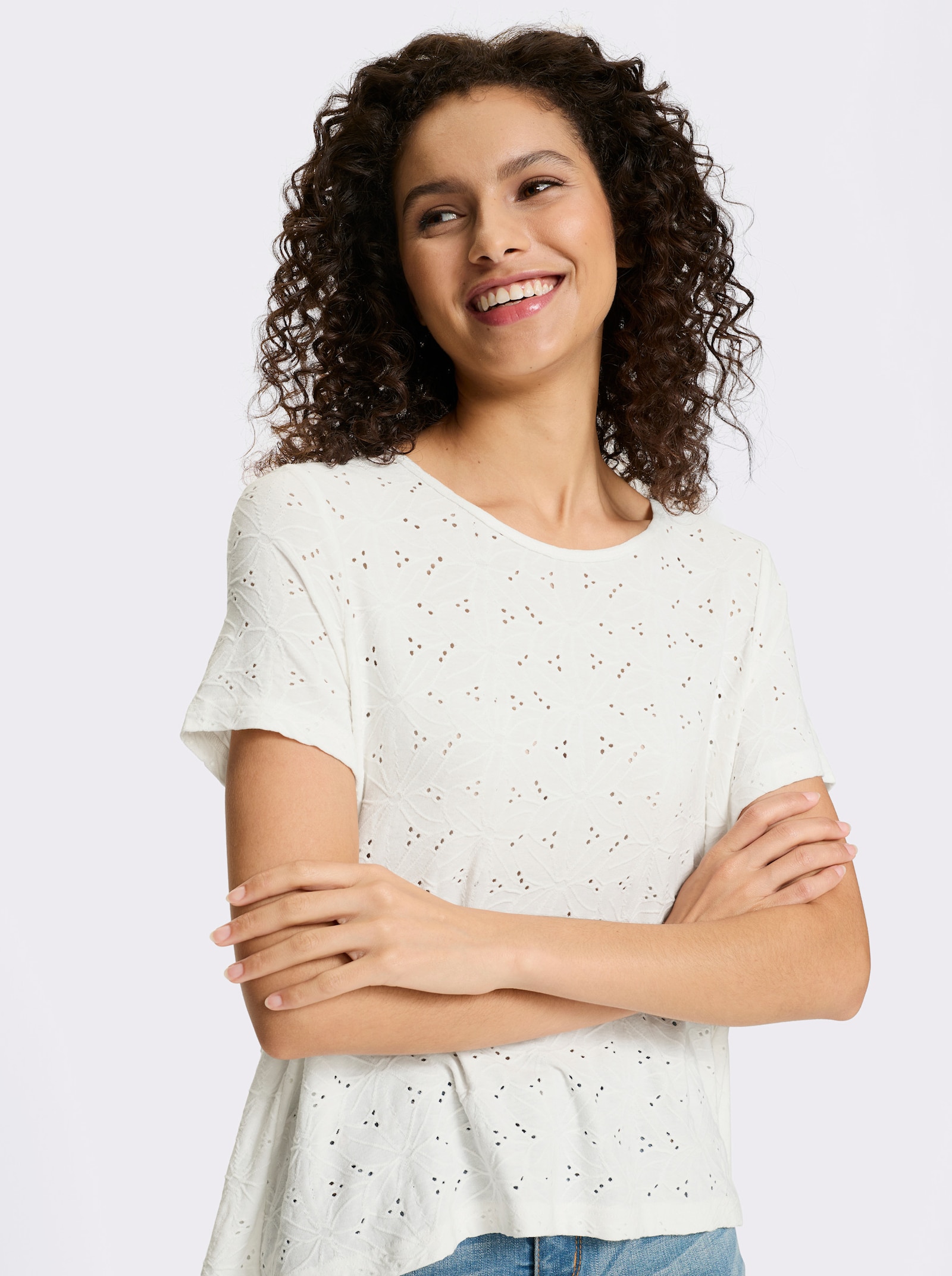 heine Kanten shirt met ritssluiting - ecru