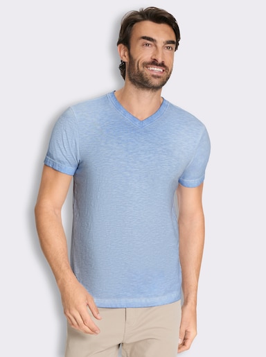 Kurzarmshirt aus reiner Baumwolle - himmelblau