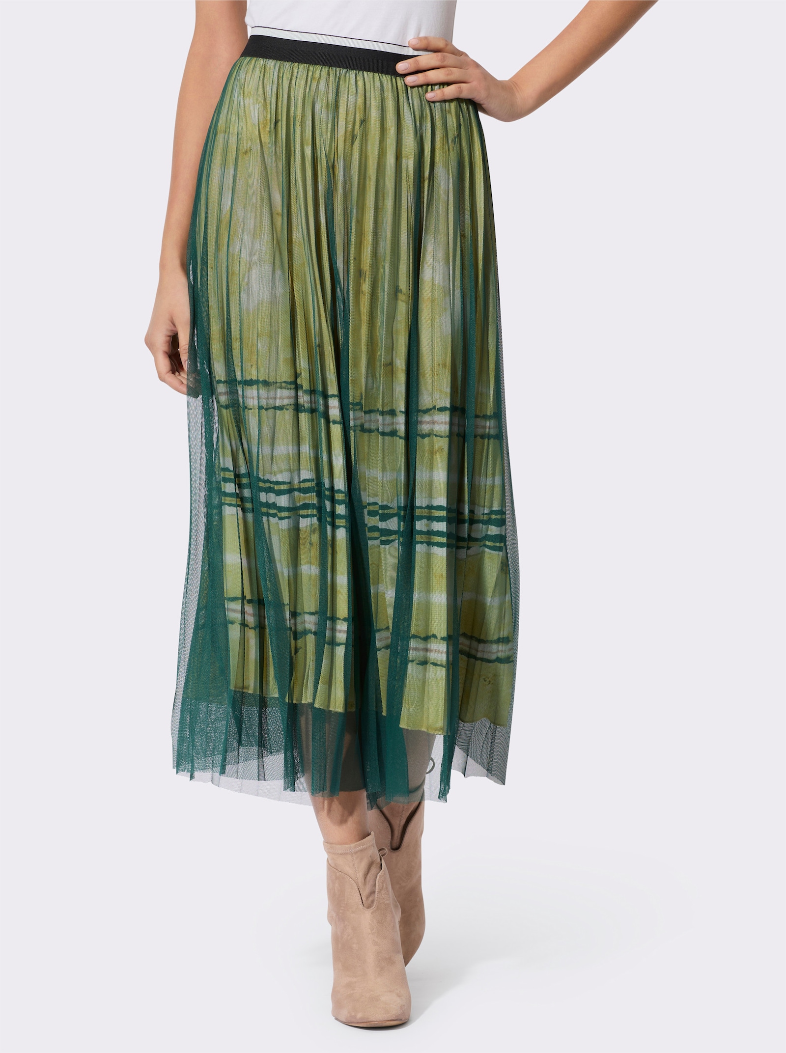 Jupe plissée à ceinture élastique - citron vert-écru imprimé