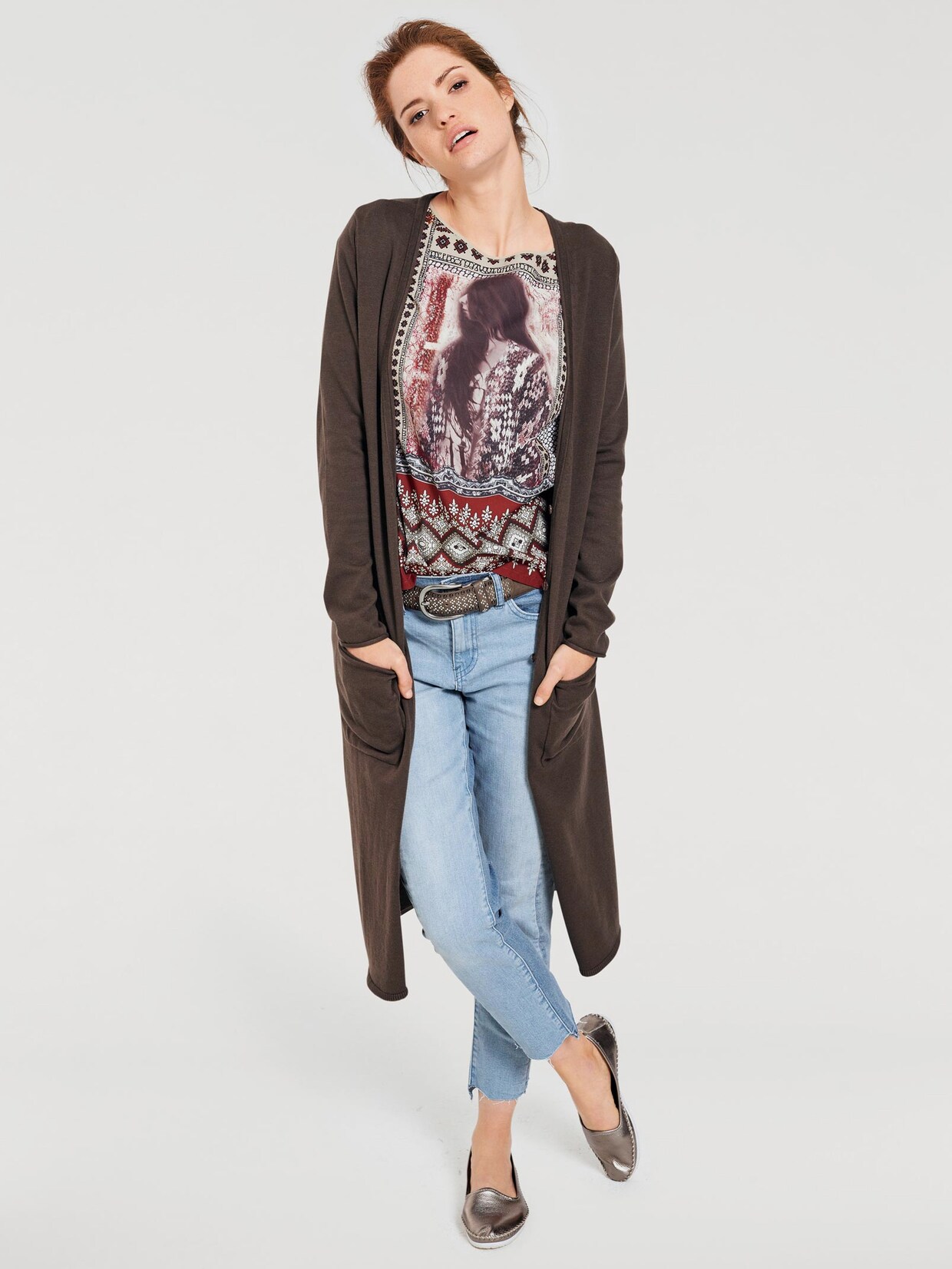 Linea Tesini Long-Strickjacke - schokobraun