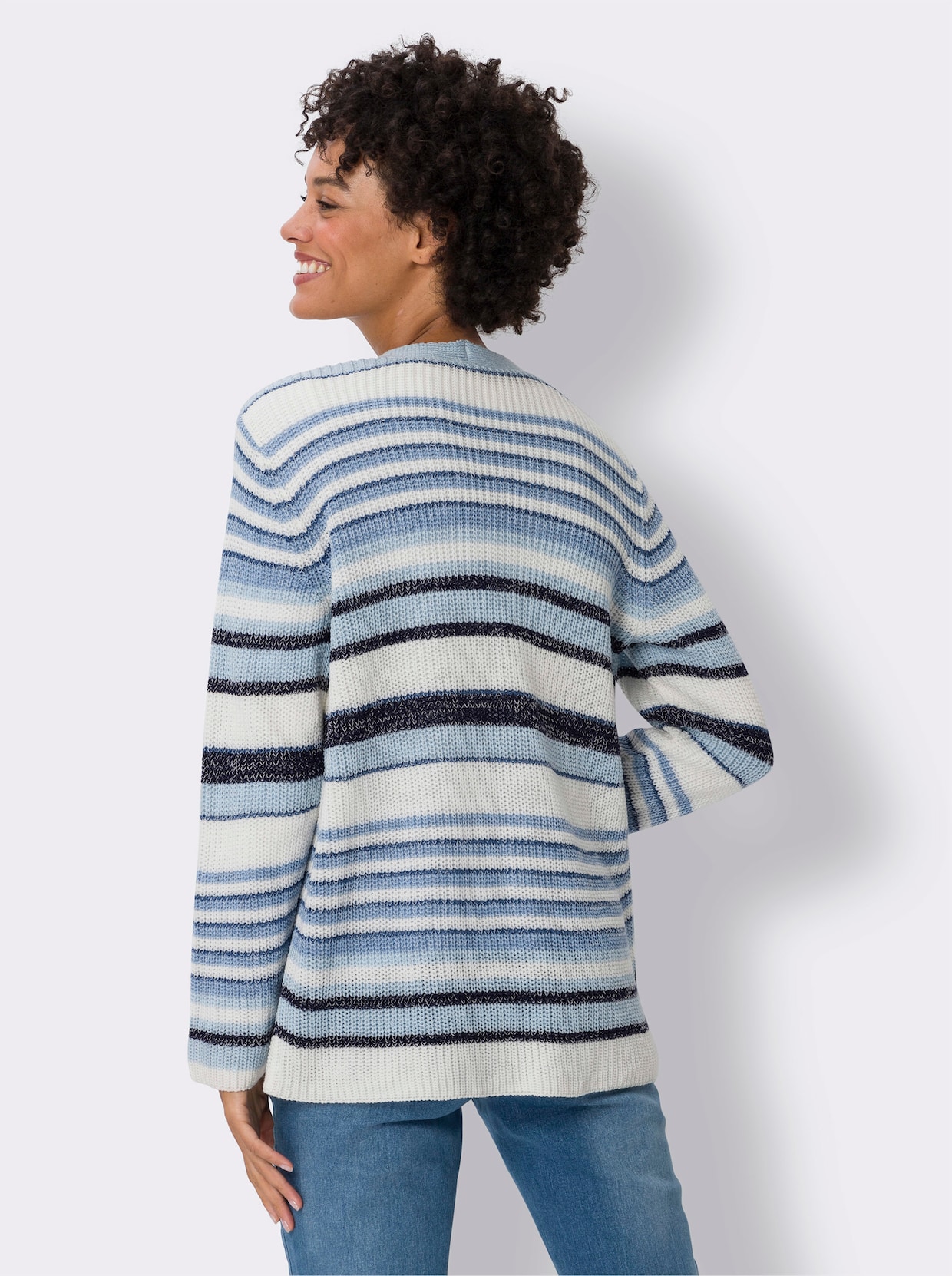 Strickjacke - ecru-bleu-geringelt