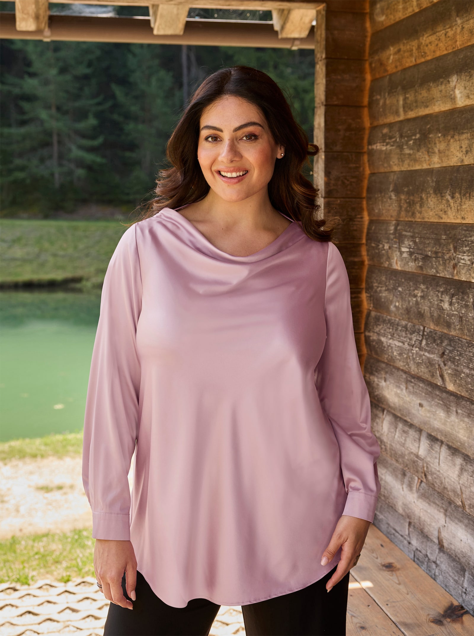 sheego Tunika mit Wasserfall-Ausschnitt - mauve