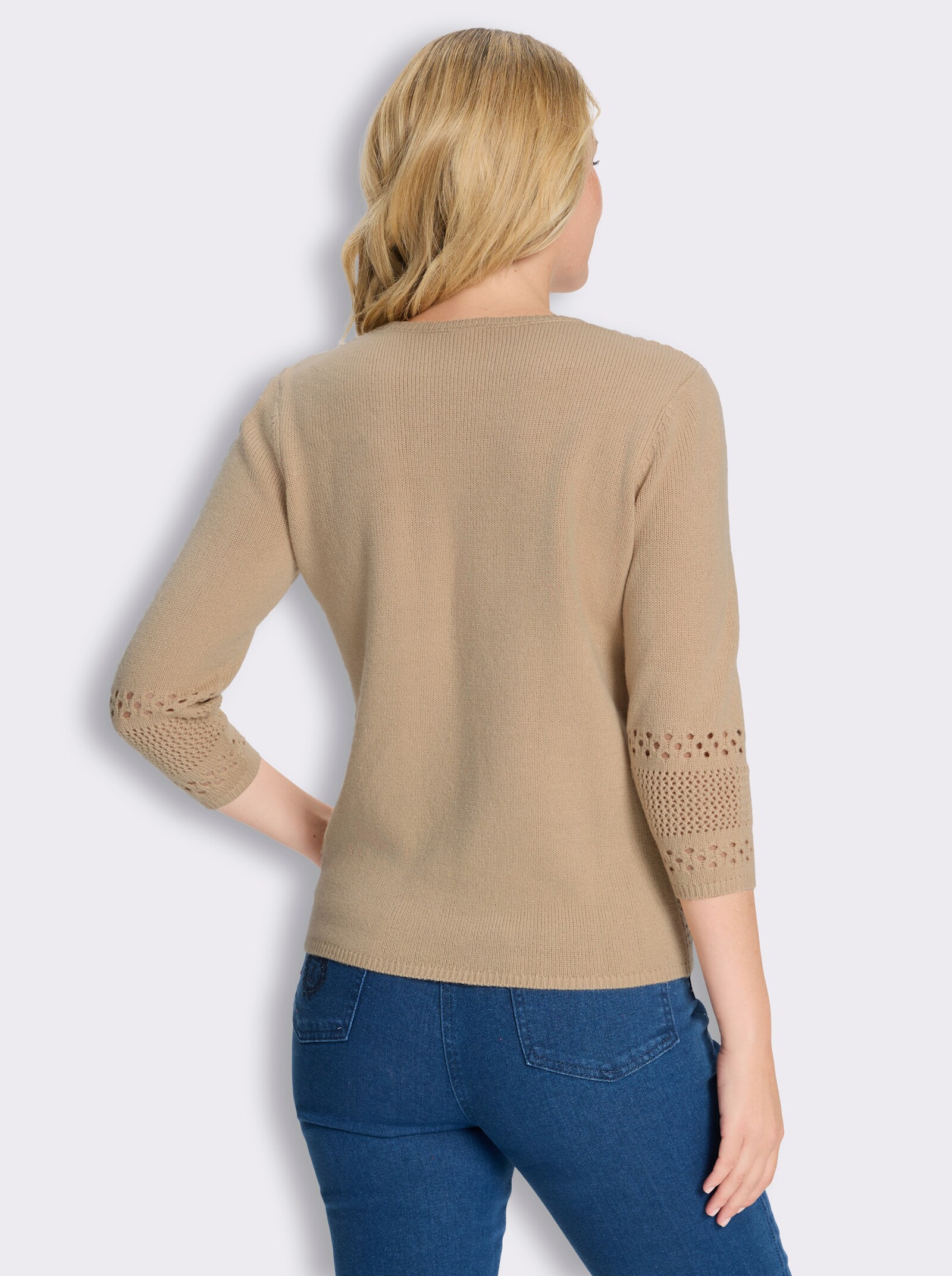Ajourpullover mit Lochmuster - beige
