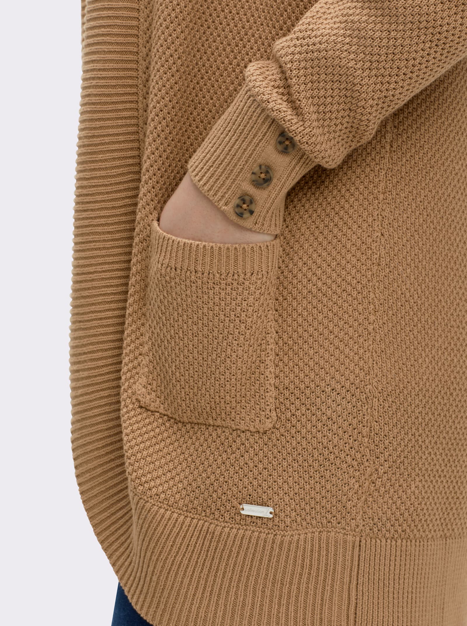 Longstrickjacke mit Struktur-Muster - camel