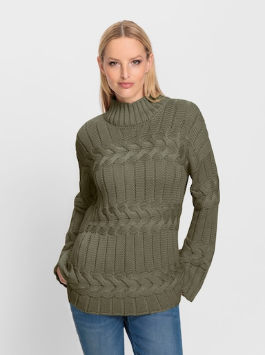 heine Stehkragenpullover mit Strickmuster-Mix - khaki