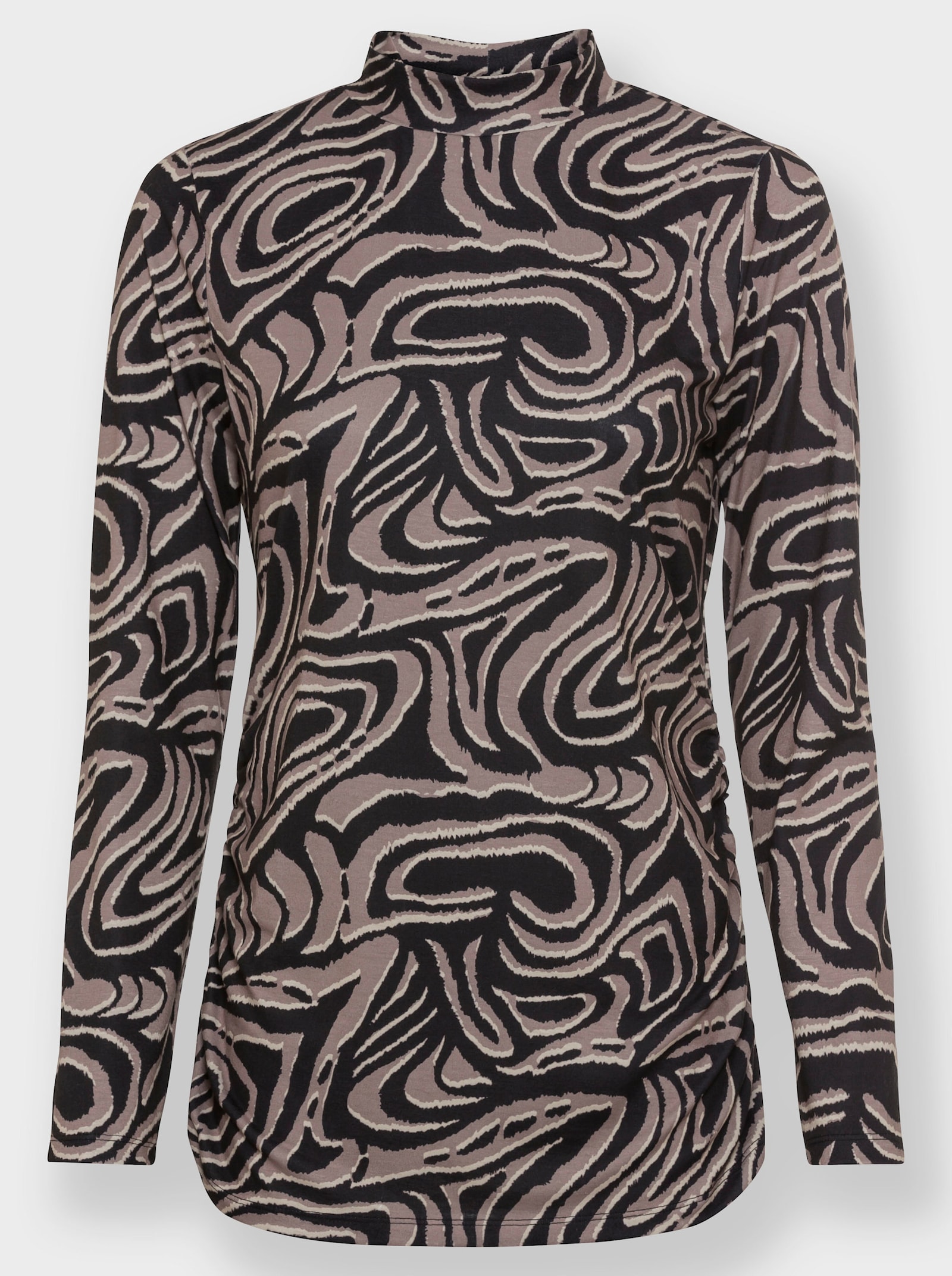 heine Stehkragenshirt mit Raffungen - taupe-sand-bedruckt