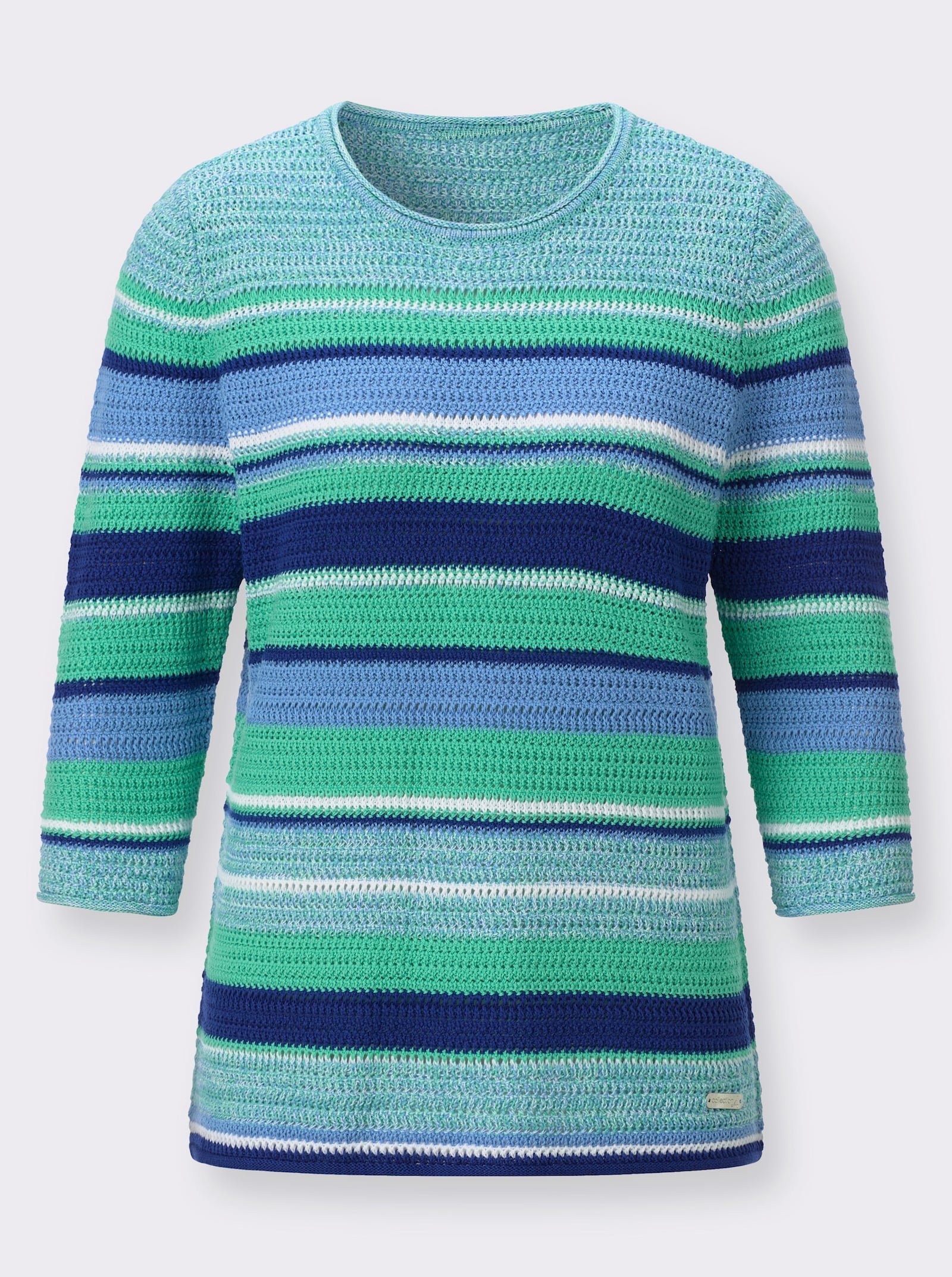 Rundhalspullover in Melange-Optik - blaugrün-weiß-gemustert