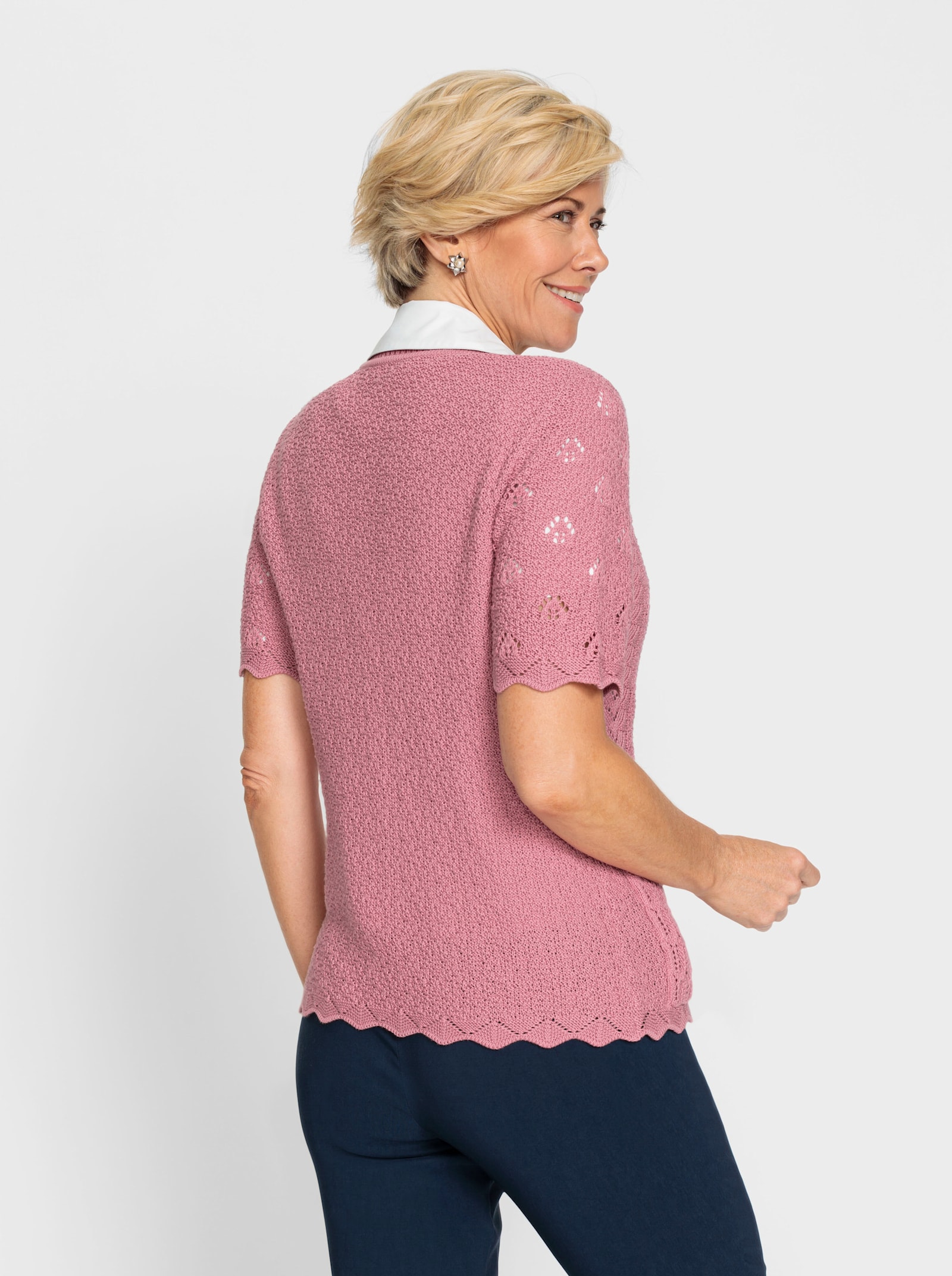 Ajourstrickjacke mit V-Ausschnitt - altrosa