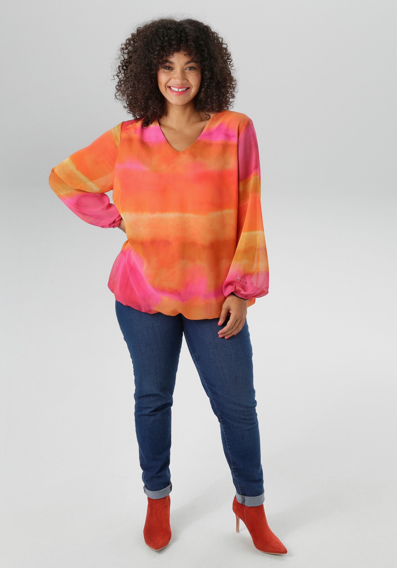 Aniston PLUS Schlupfbluse - pink-orange-gelb