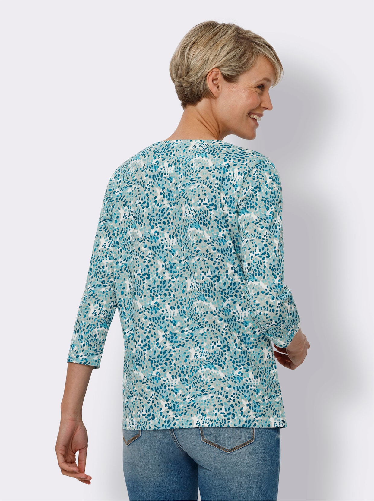Shirt met 3/4-mouw - ecru/oceaan bedrukt