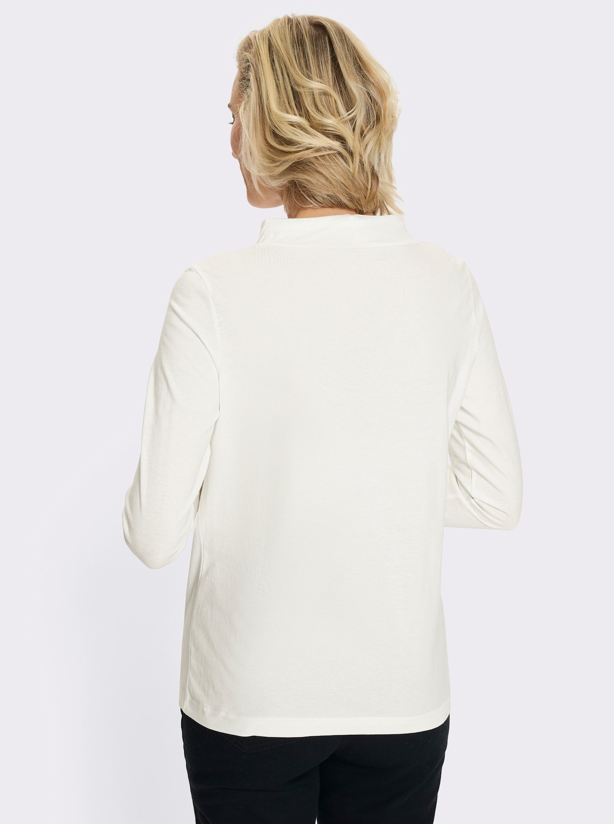 Langarmshirt mit Bindeband am Ausschnitt - ecru