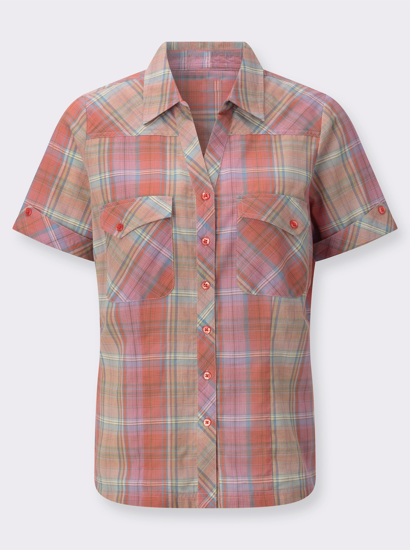 Karobluse mit abgerundetem Saum - orchidee-sand-kariert