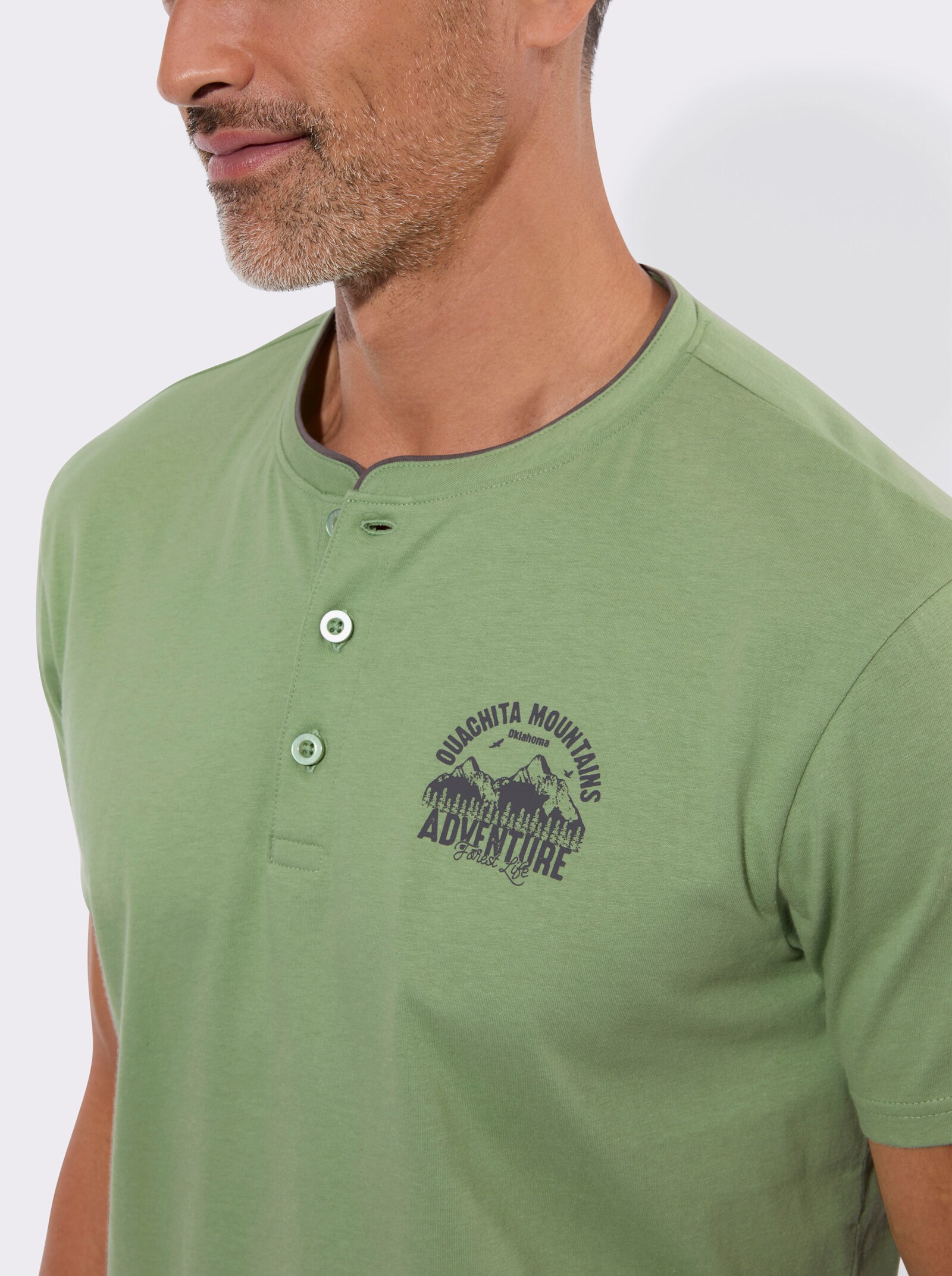Henleyshirt mit kleinem Druck-Motiv - eucalyptus