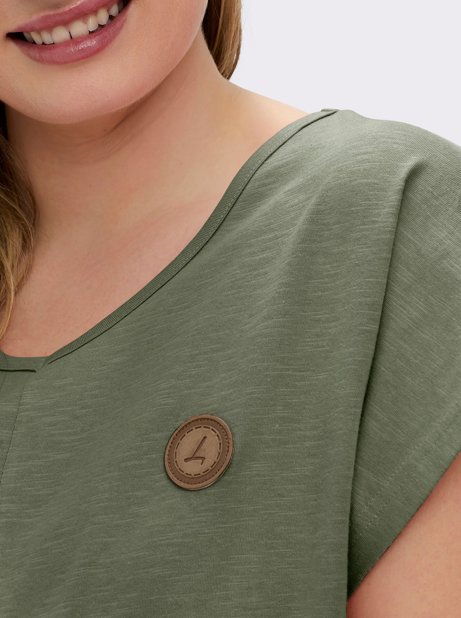 Kurzarmshirt Saum in Knoten-Optik - khaki