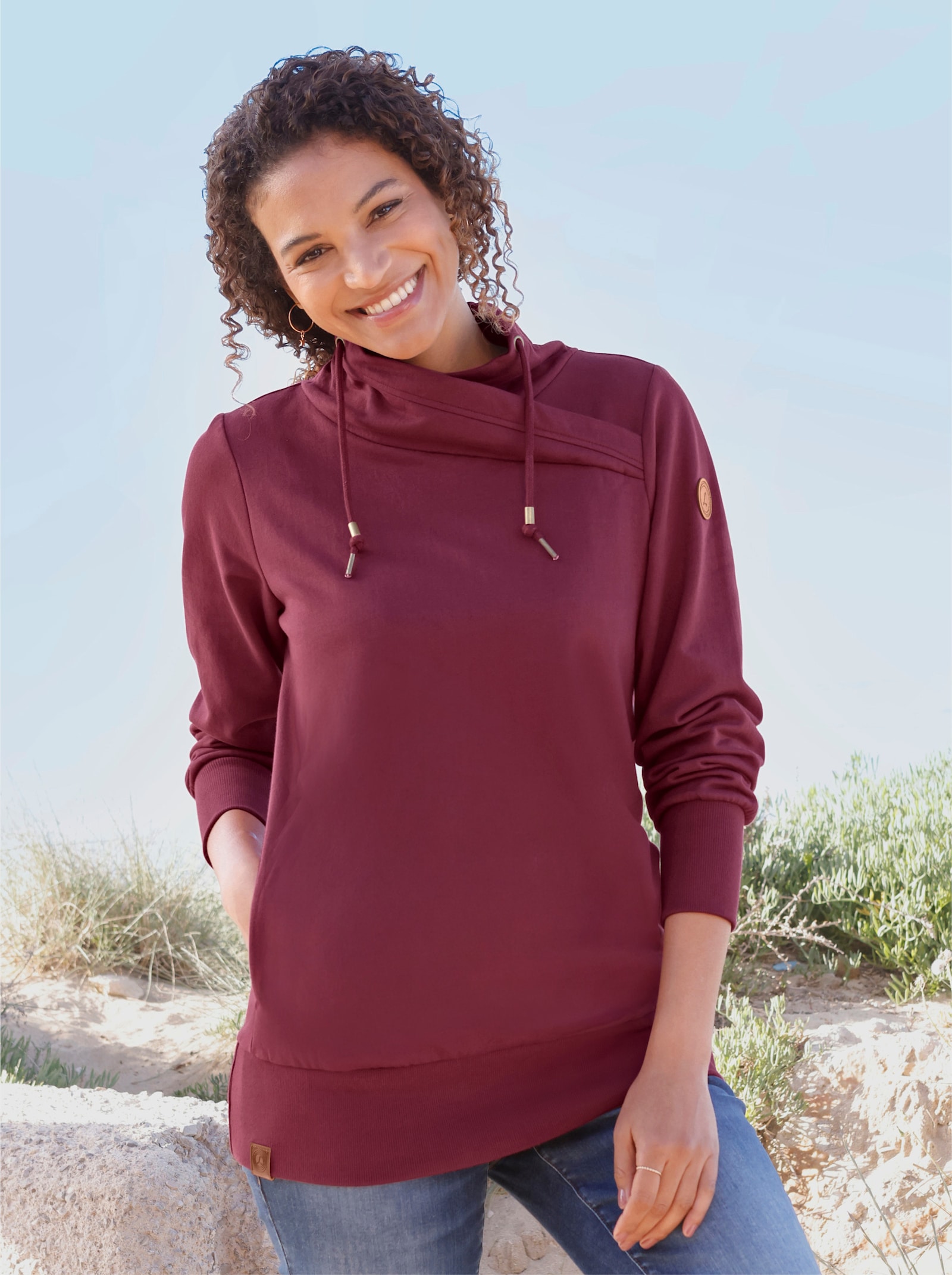 Sweatshirt mit asymmetrischem Kragen - bordeaux