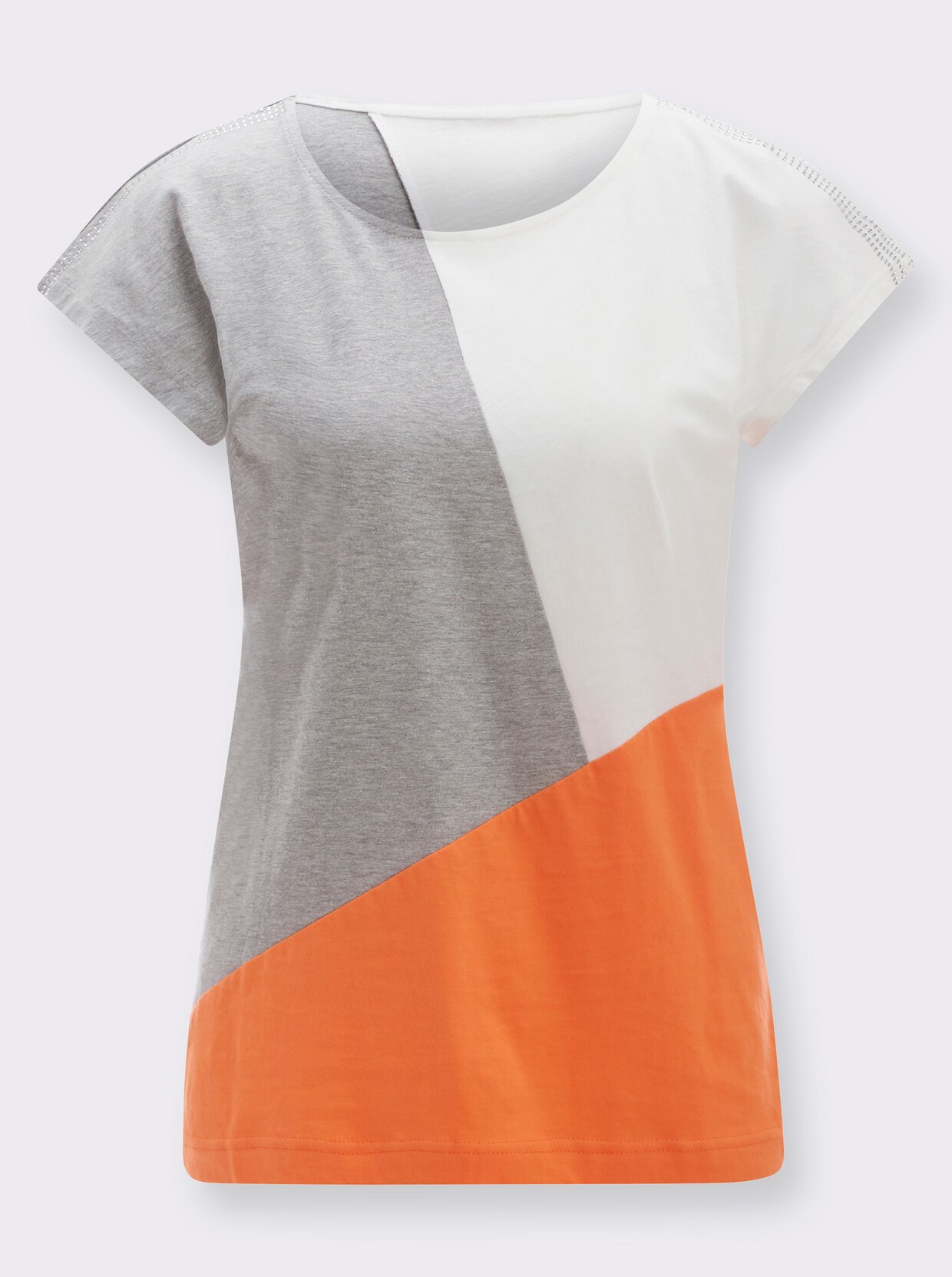 Kurzarmshirt - orange-grau-meliert