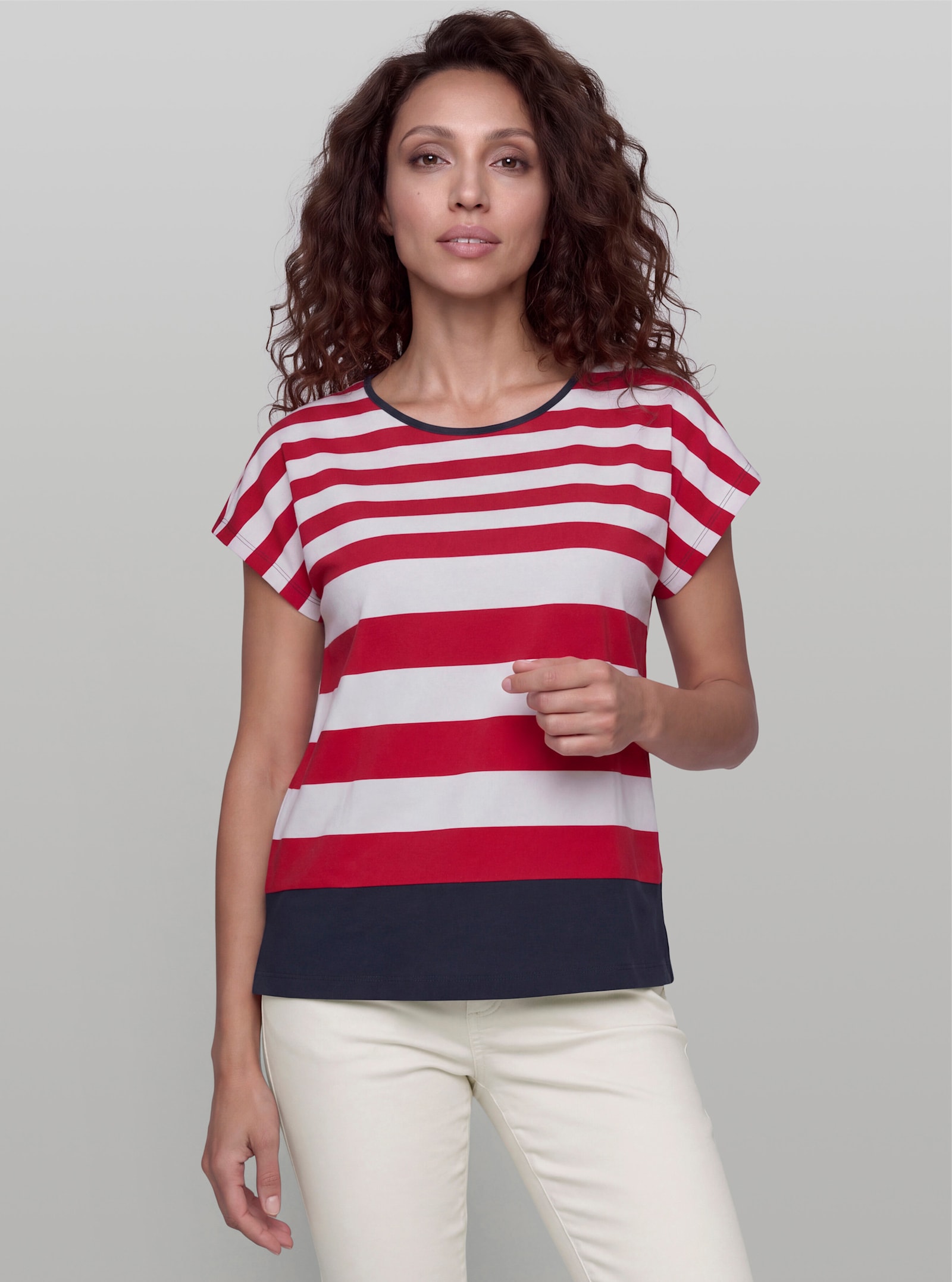heine Ringelshirt mit Kontrast-Details - weiß-marine-geringelt
