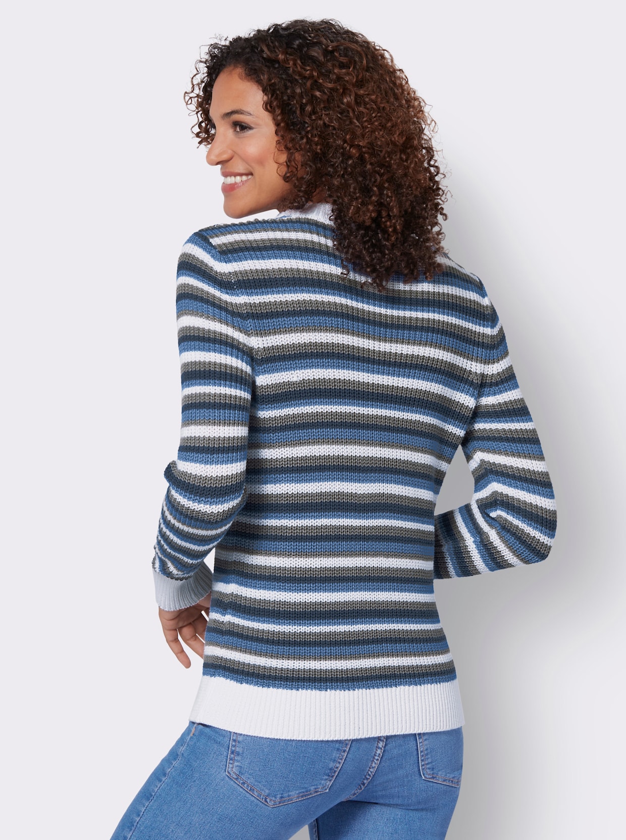 Pullover - jeansblau-grau-geringelt