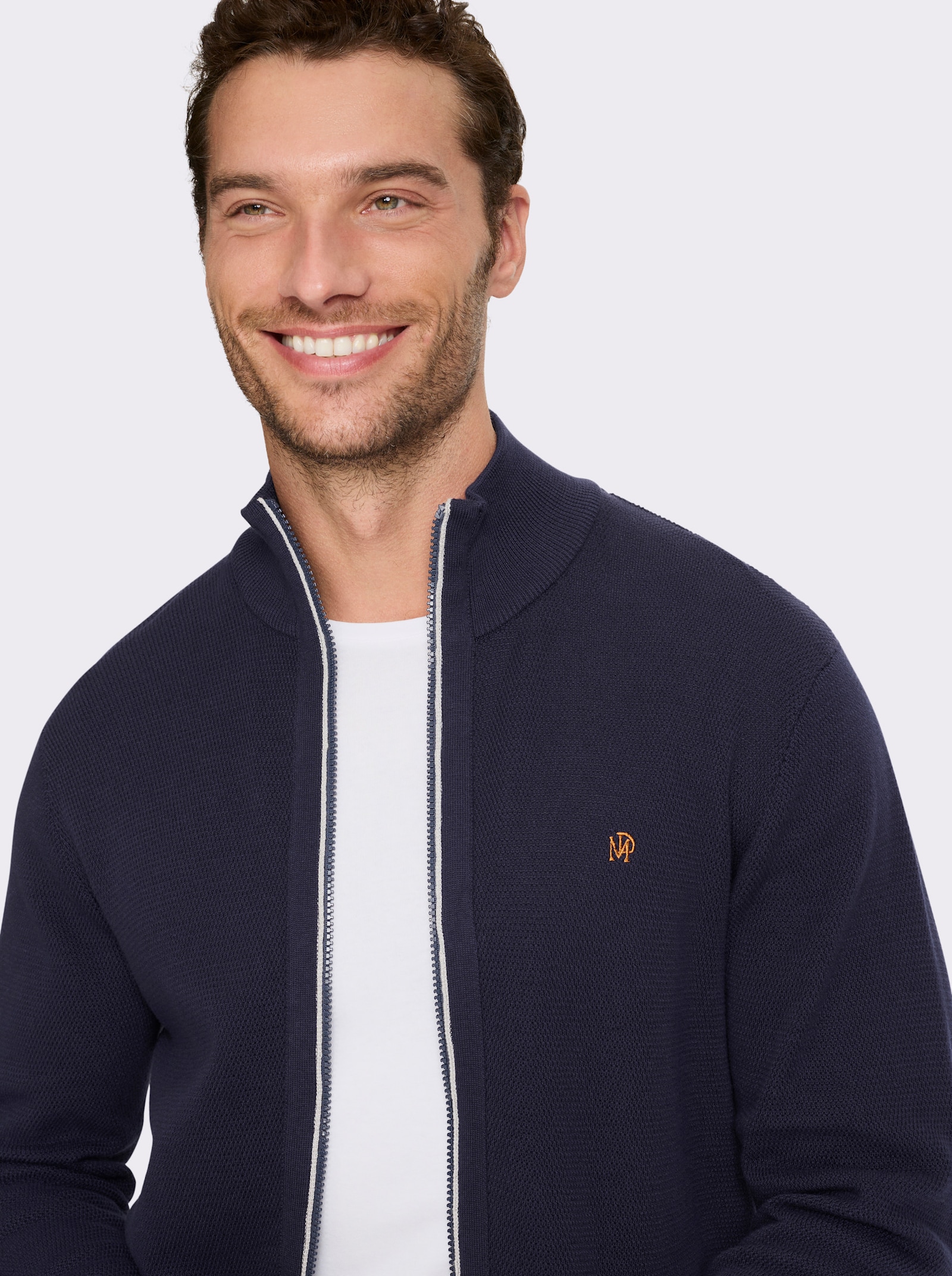 Marco Donati Shirtjasje met structuurpatroon, katoen - marine/steengrijs