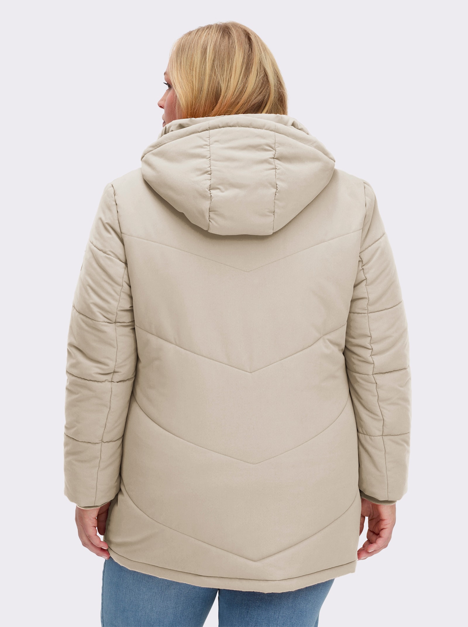 Outdoorjacke mit abnehmbarer Kapuze und Jersey-Bündchen - sand
