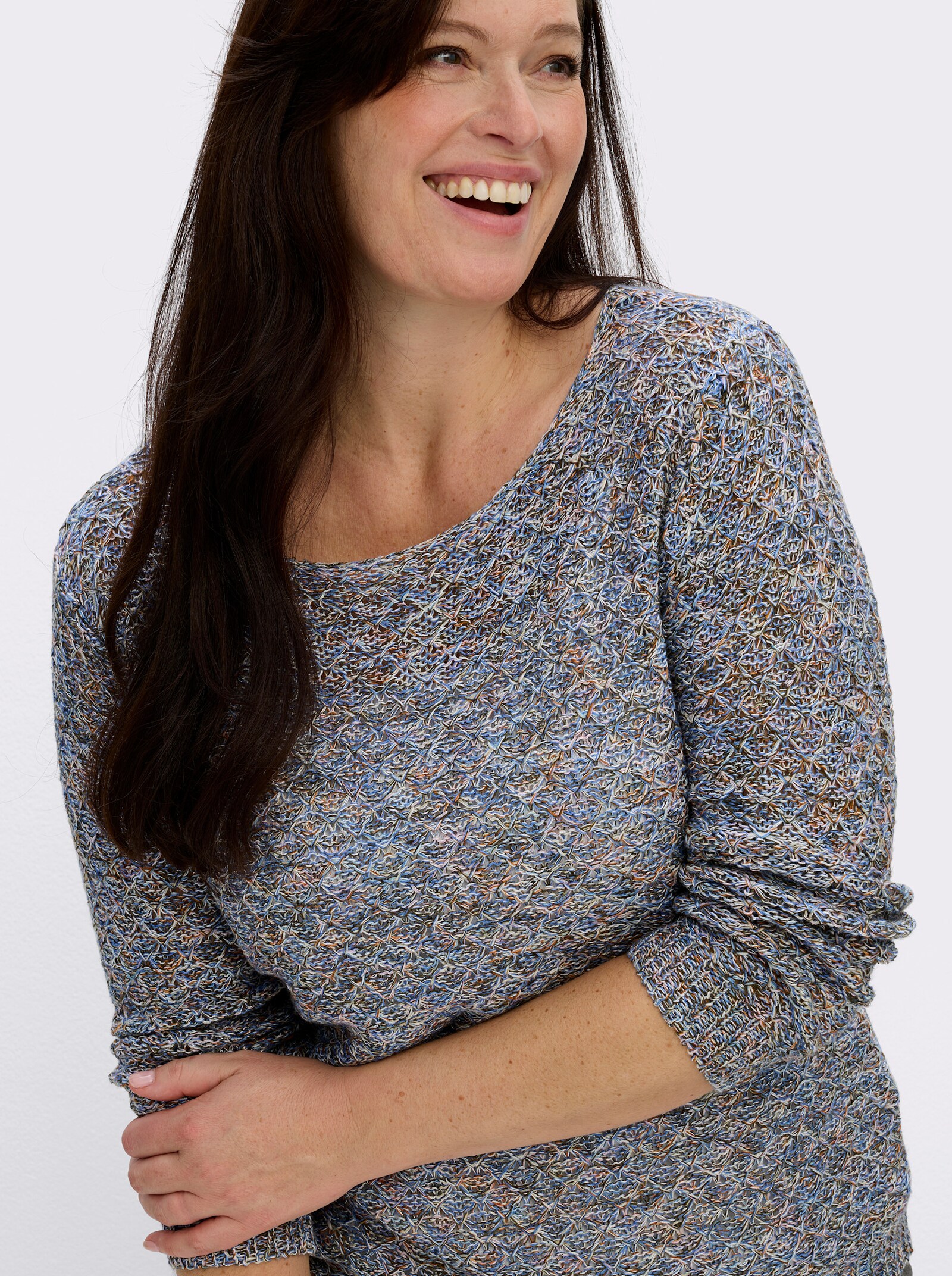 Rundhalspullover mit Multicolor-Garn - jeansblau-gemustert