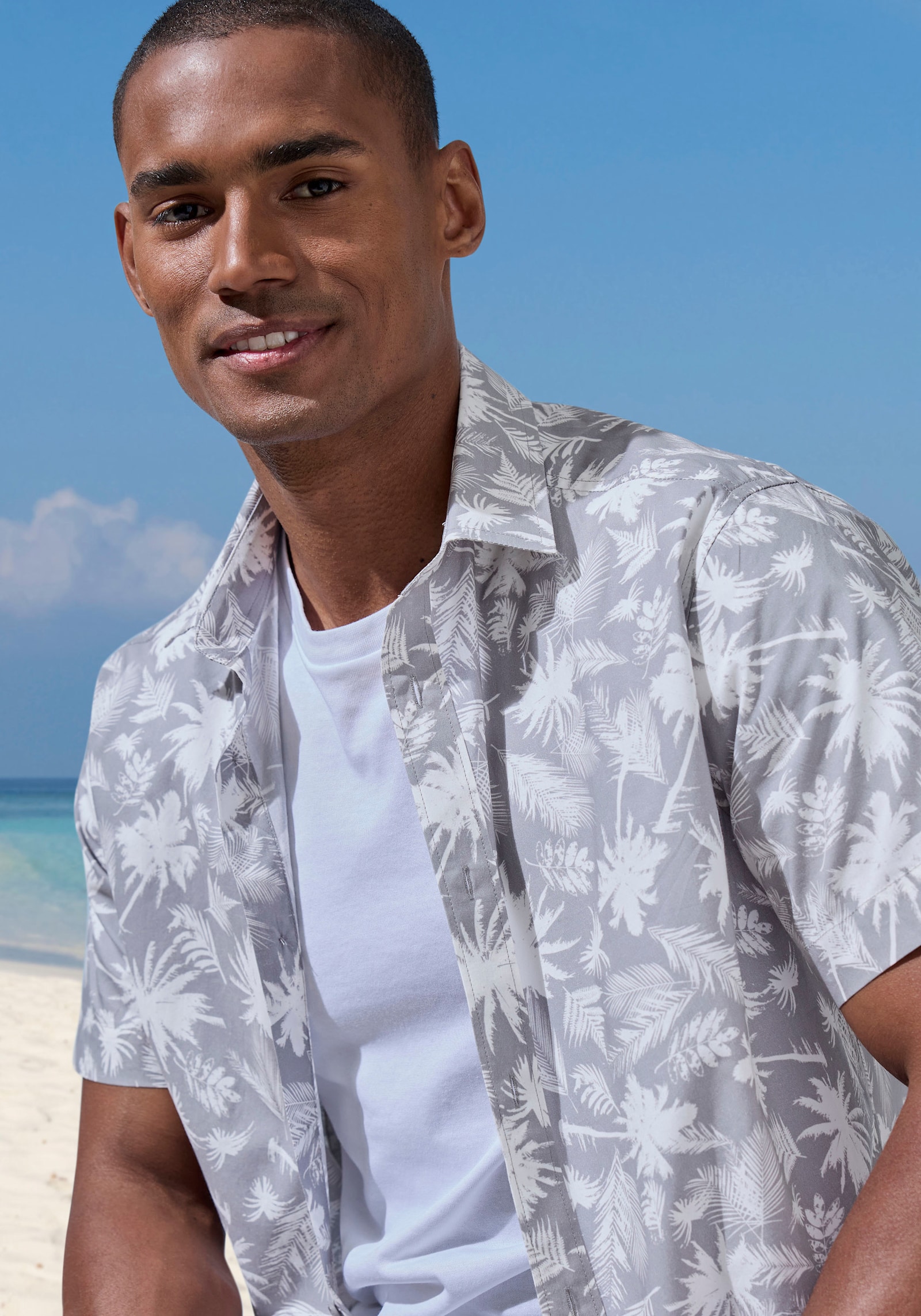 Beachtime Hawaiihemd - grau-bedruckt
