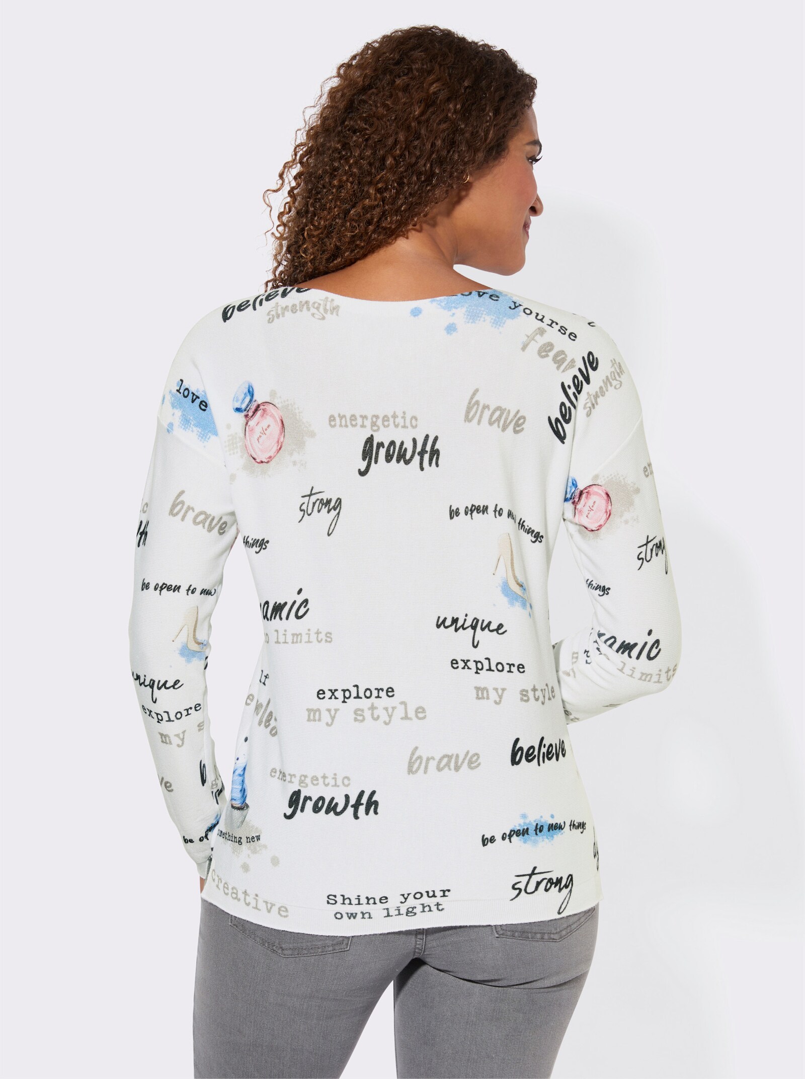 Pullover mit Lettering-Print allover - weiß-himmelblau-bedruckt