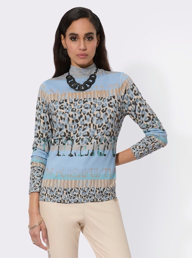 Stehkragenshirt im Dessinmix - grau-graphit-gemustert