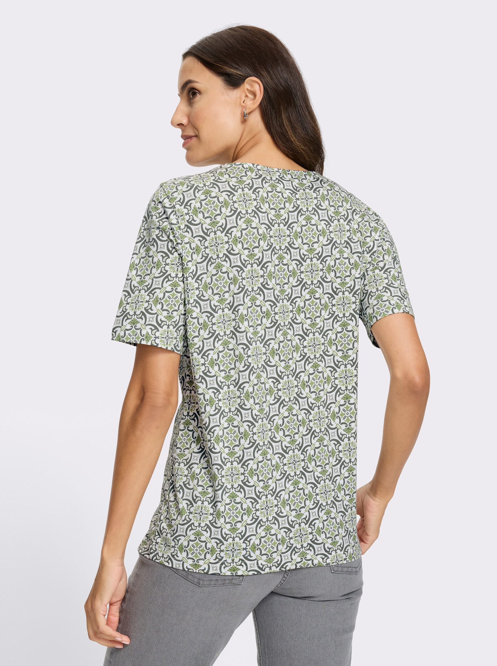 Print-Shirt in Baumwoll-Modal-Mischung - ecru-khaki-bedruckt